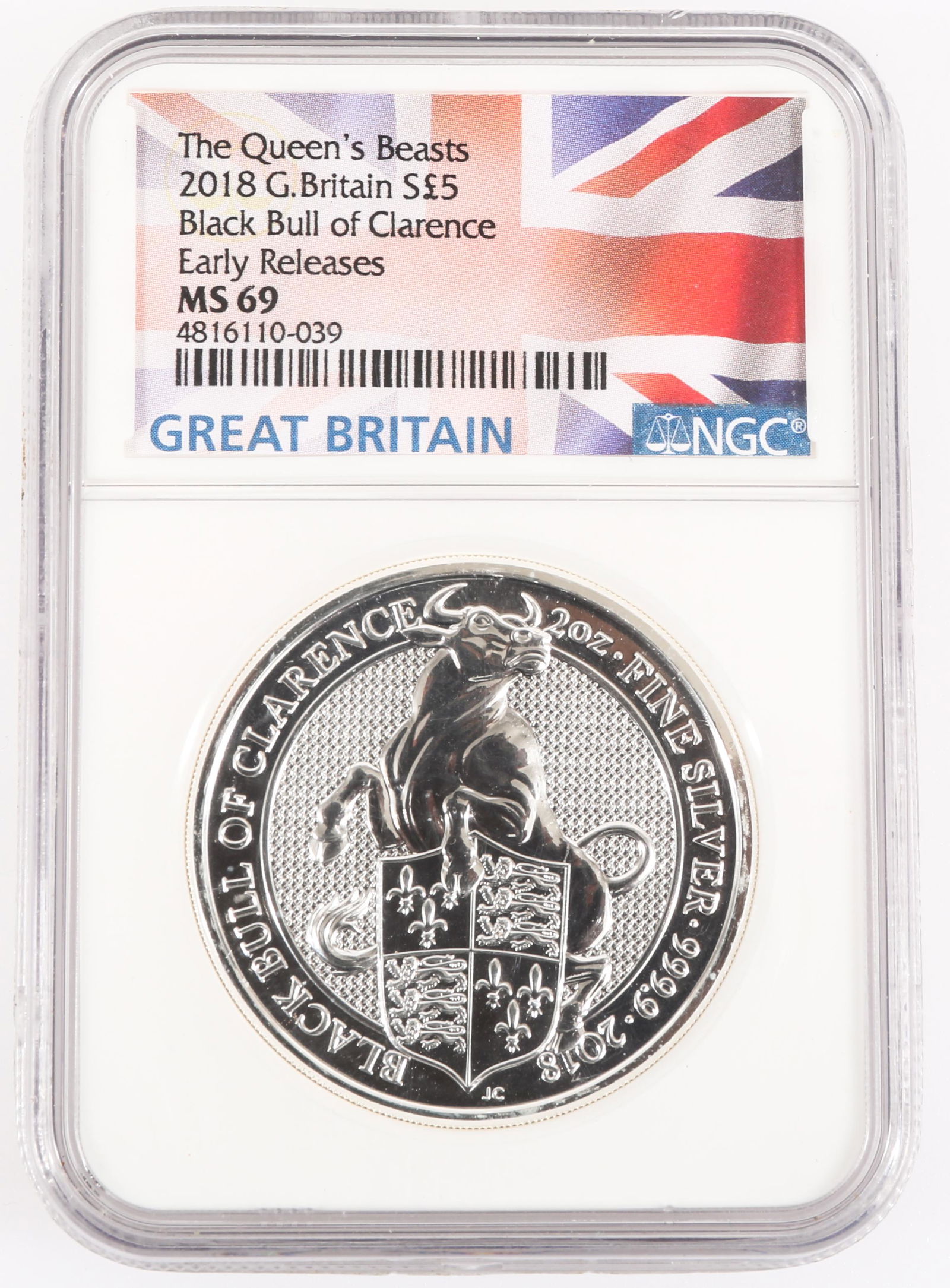 2018 GB Â£5 QUEENS BEASTS 2 OZ FINE SILVER COIN MS 69 (1 of 2)