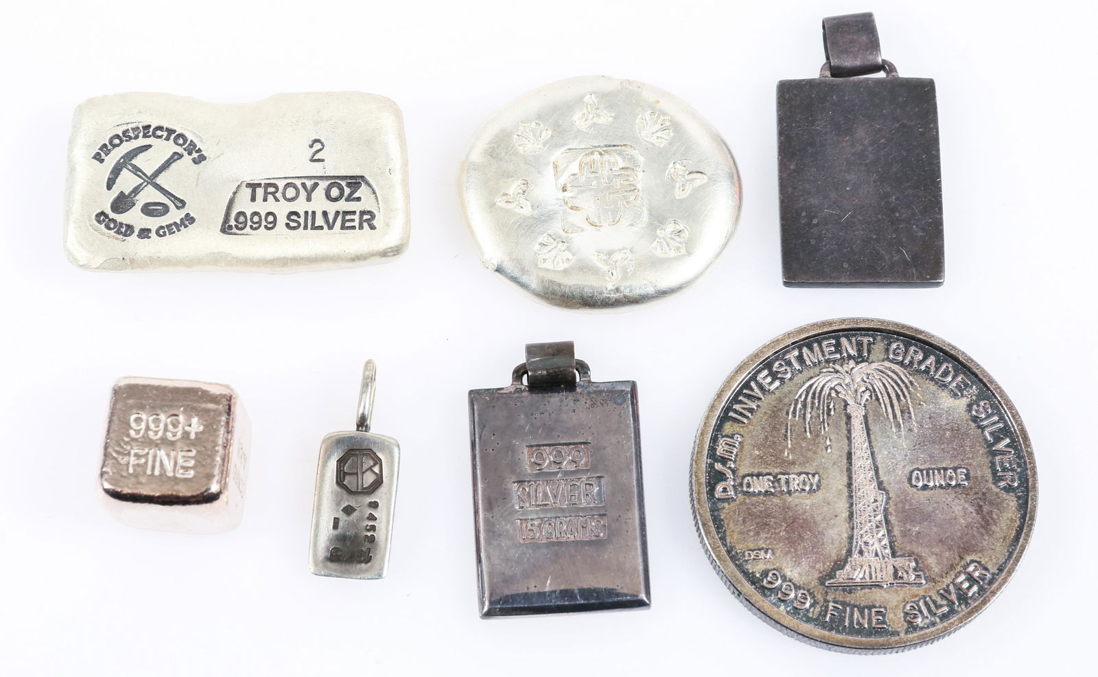 .999 FINE SILVER BULLION BARS, ROUNDS, & PENDANTS (1 of 2)