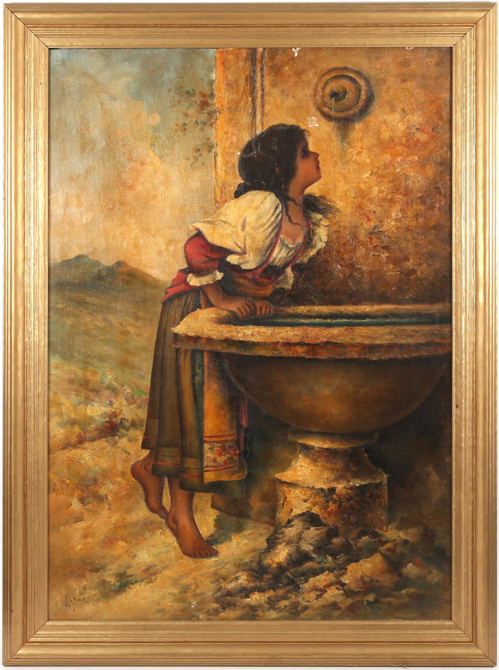 EUGENE LAFORET VILLAGE GIRL OIL ON BOARD PAINTING (1 of 8)