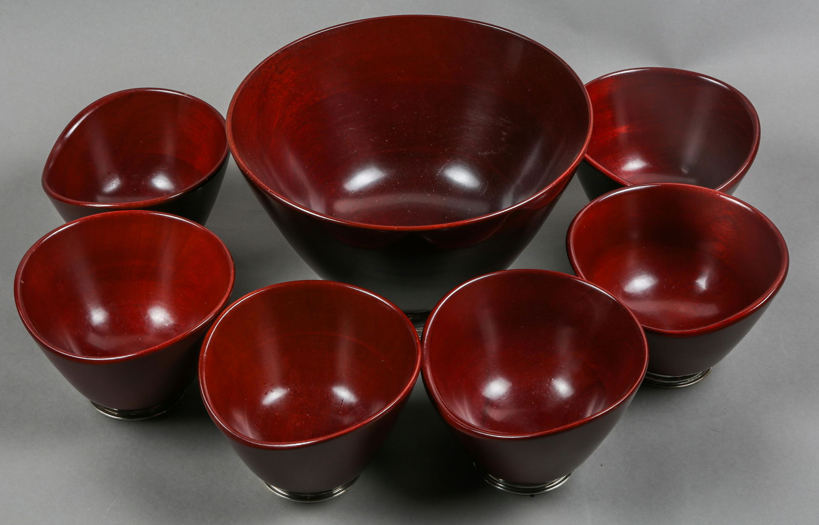 MID CENTURY MODERN MAHOGANY & STERLING SALAD BOWL SET (1 of 5)