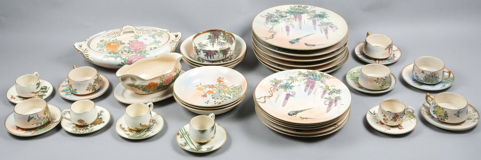 20TH C. HAND PAINTED KOSHIDA SATSUMA WARE DINNER SET (1 of 15)