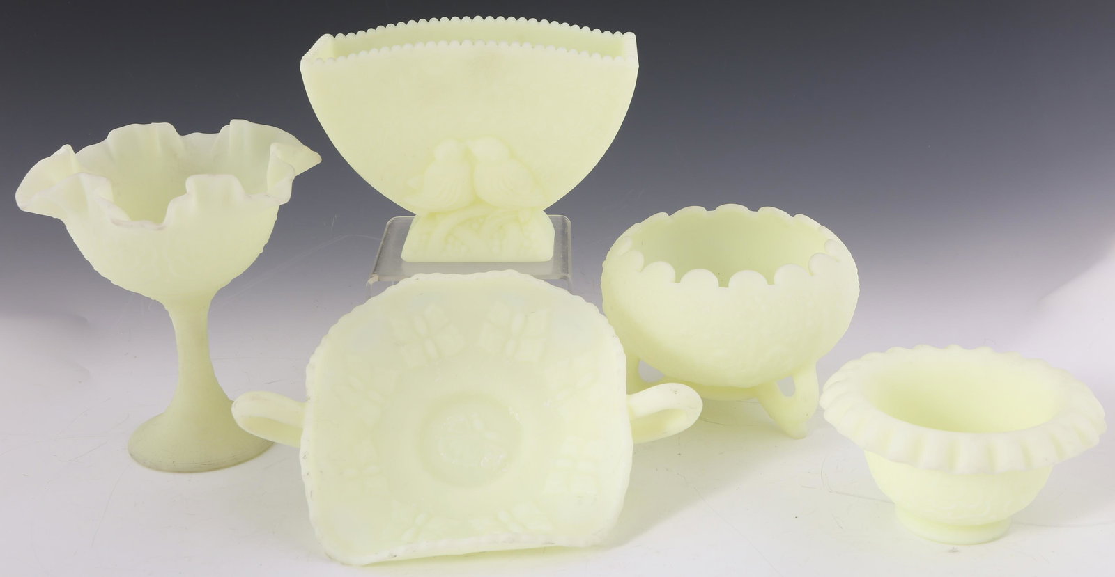 FENTON SATIN CUSTARD GLASS - COMPOTE, BOWL, & DISHES (1 of 4)