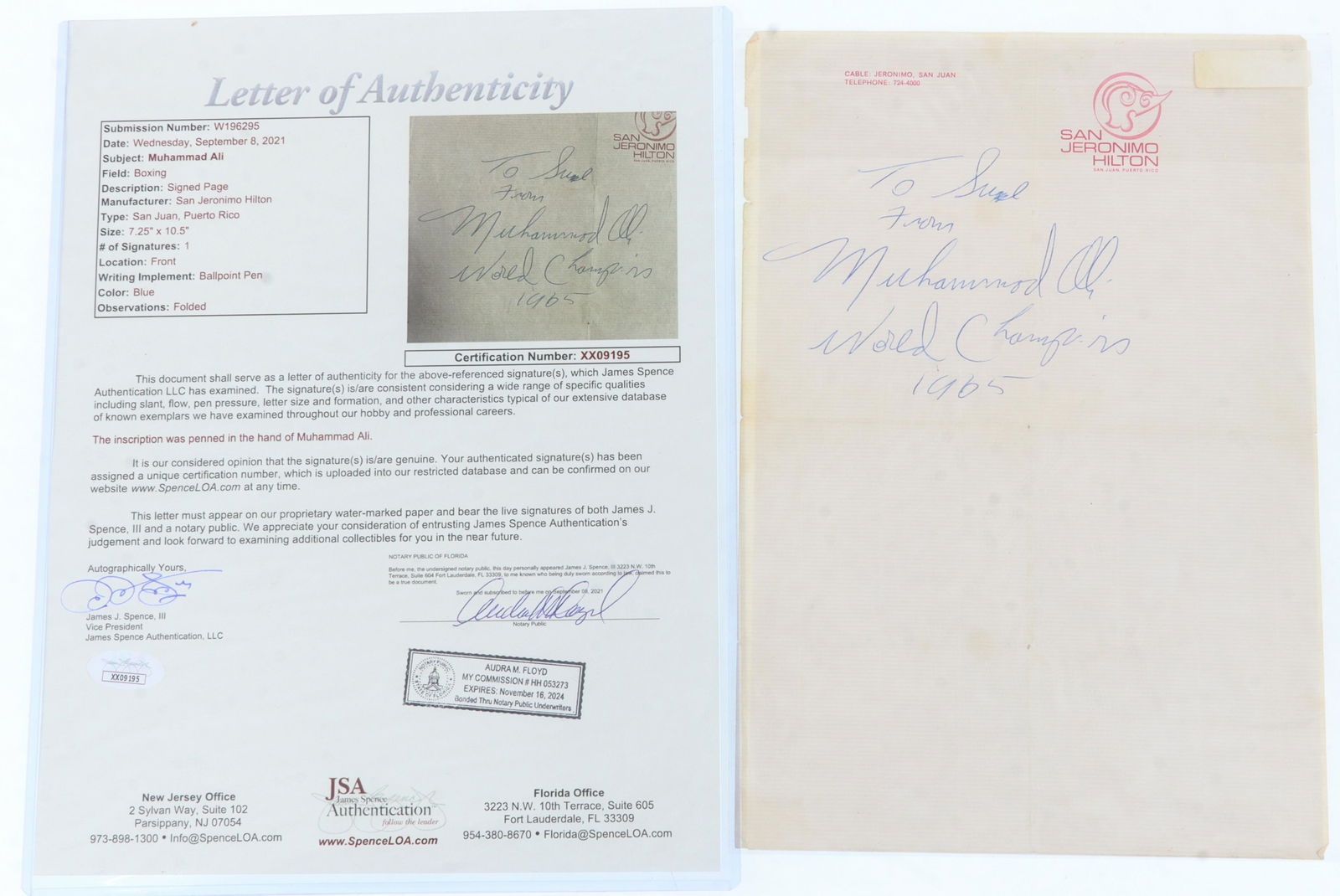 1965 MUHAMMAD ALI SIGNATURE WITH LOA FROM JSA (1 of 7)