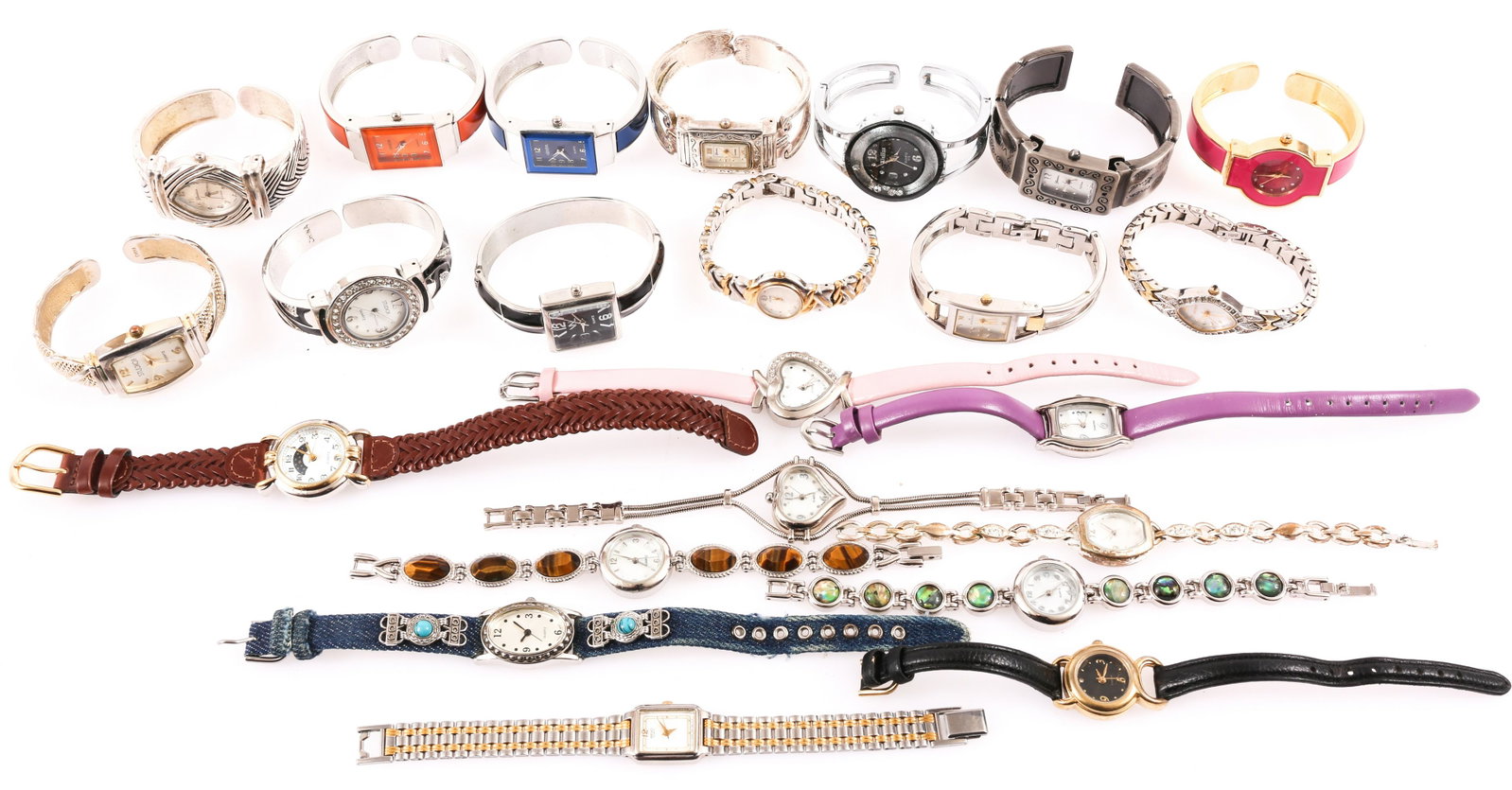 COSTUME JEWELRY FASHION WRISTWATCHES: COSTUME JEWELRY FASHION WRISTWATCHES 23 ladies costume jewelry fashion wrist watches, includes Geneva, Seiko, Elgin, and more. 