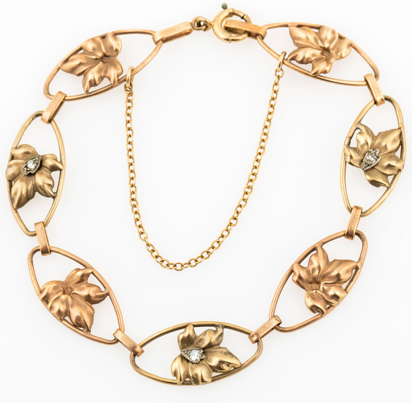 10K YELLOW GOLD DIAMOND LEAF LINK BRACELET (1 of 5)