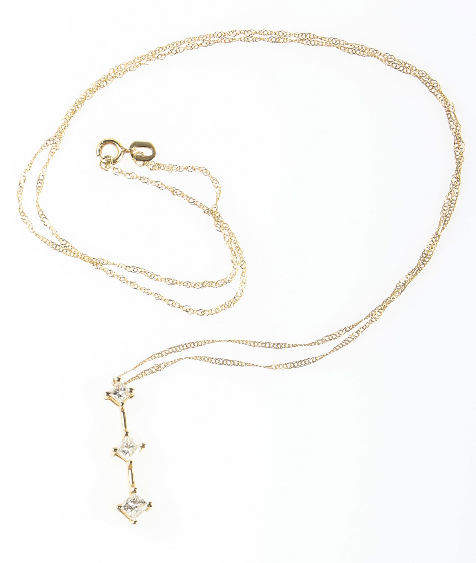 14K YELLOW GOLD 3-STONE DIAMOND PENDANT NECKLACE (1 of 4)