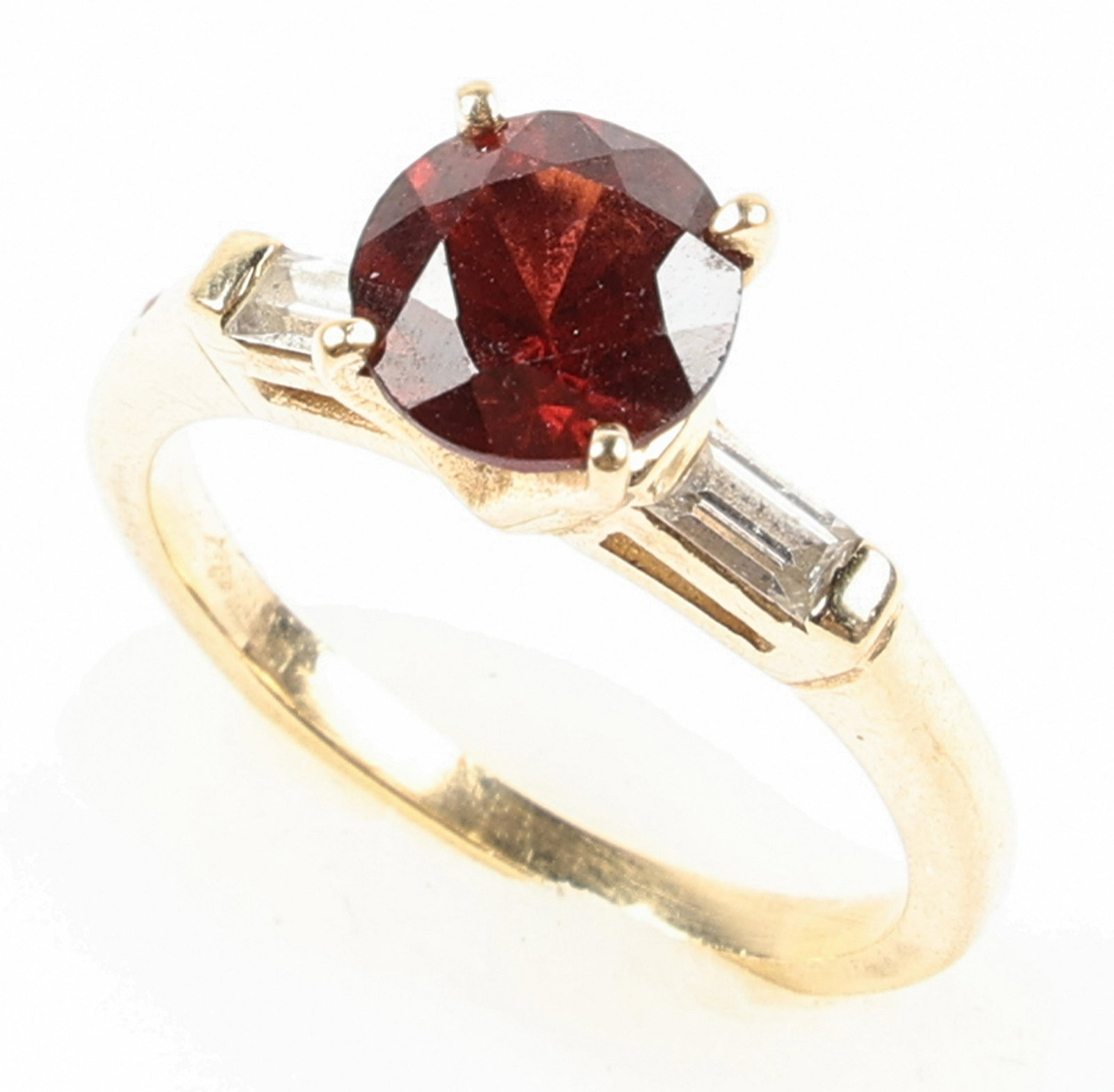 14K YELLOW GOLD GARNET DIAMOND SOLITAIRE RING (1 of 3)