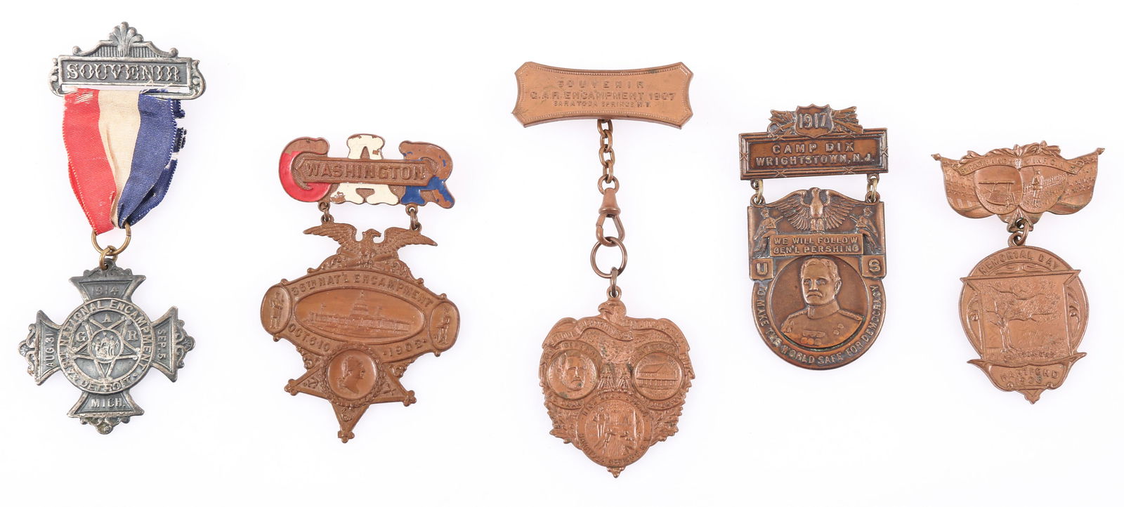 EARLY 1900's GRAND ARMY OF THE REPUBLIC BADGES LOT OF 5 (1 of 2)