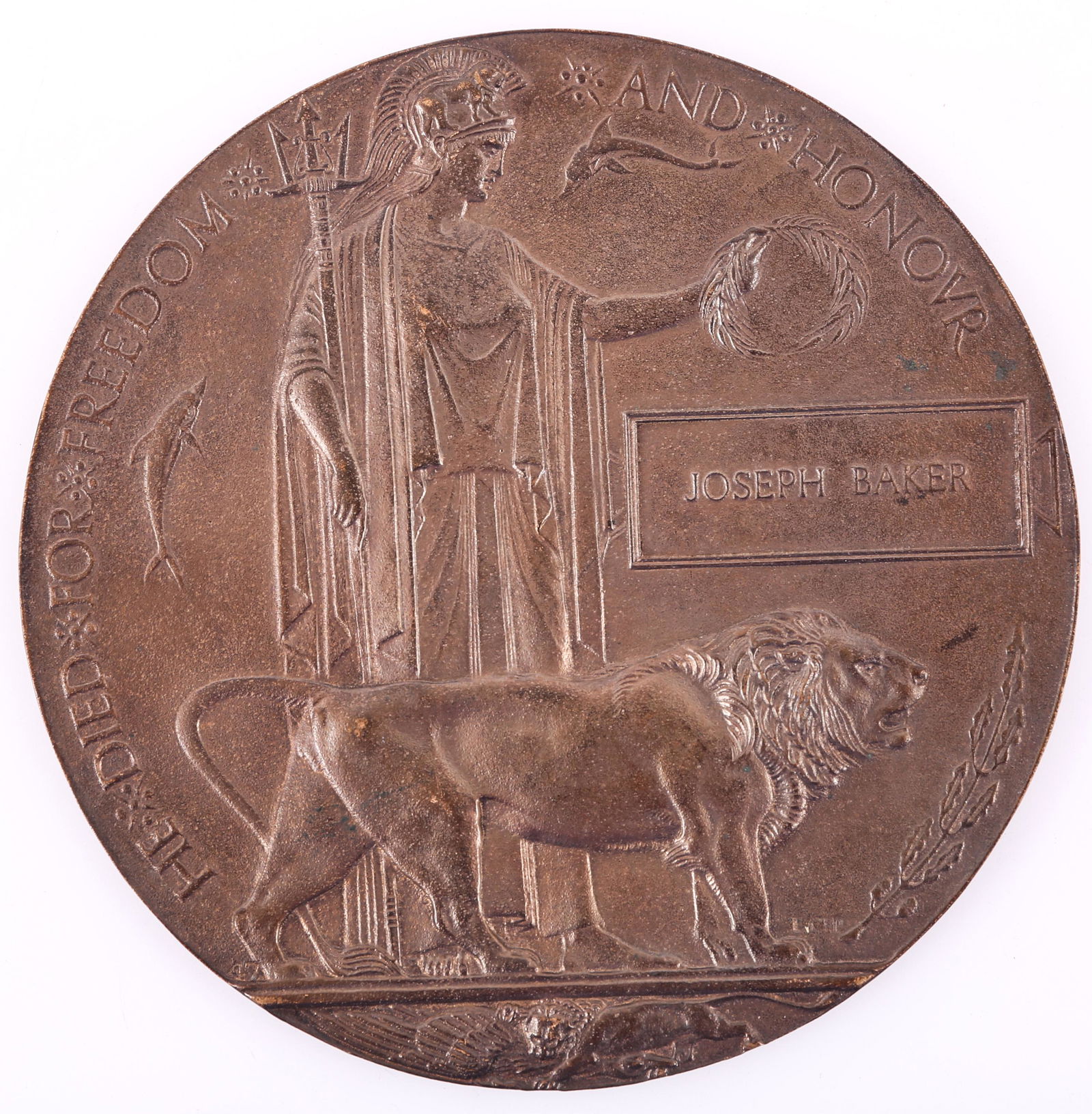 WWI BRONZE MEMORIAL PLAQUE NAMED (1 of 2)