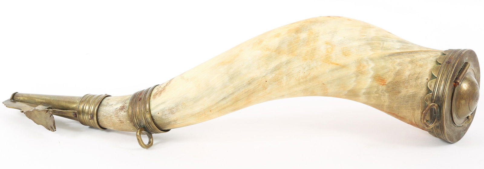 20TH C. HORN/BRASS POWDER FLASK (1 of 6)