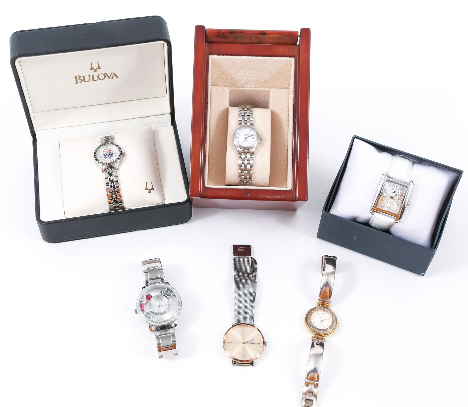 WOMEN'S WRISTWATCHES - LACOSTE, BULOVA, & MORE: WOMEN'S WRISTWATCHES - LACOSTE, BULOVA, & MORE Women's fashion wristwatches, includes: Lacoste rose gold tone with mesh band Ecclissi two tone with bangle style band