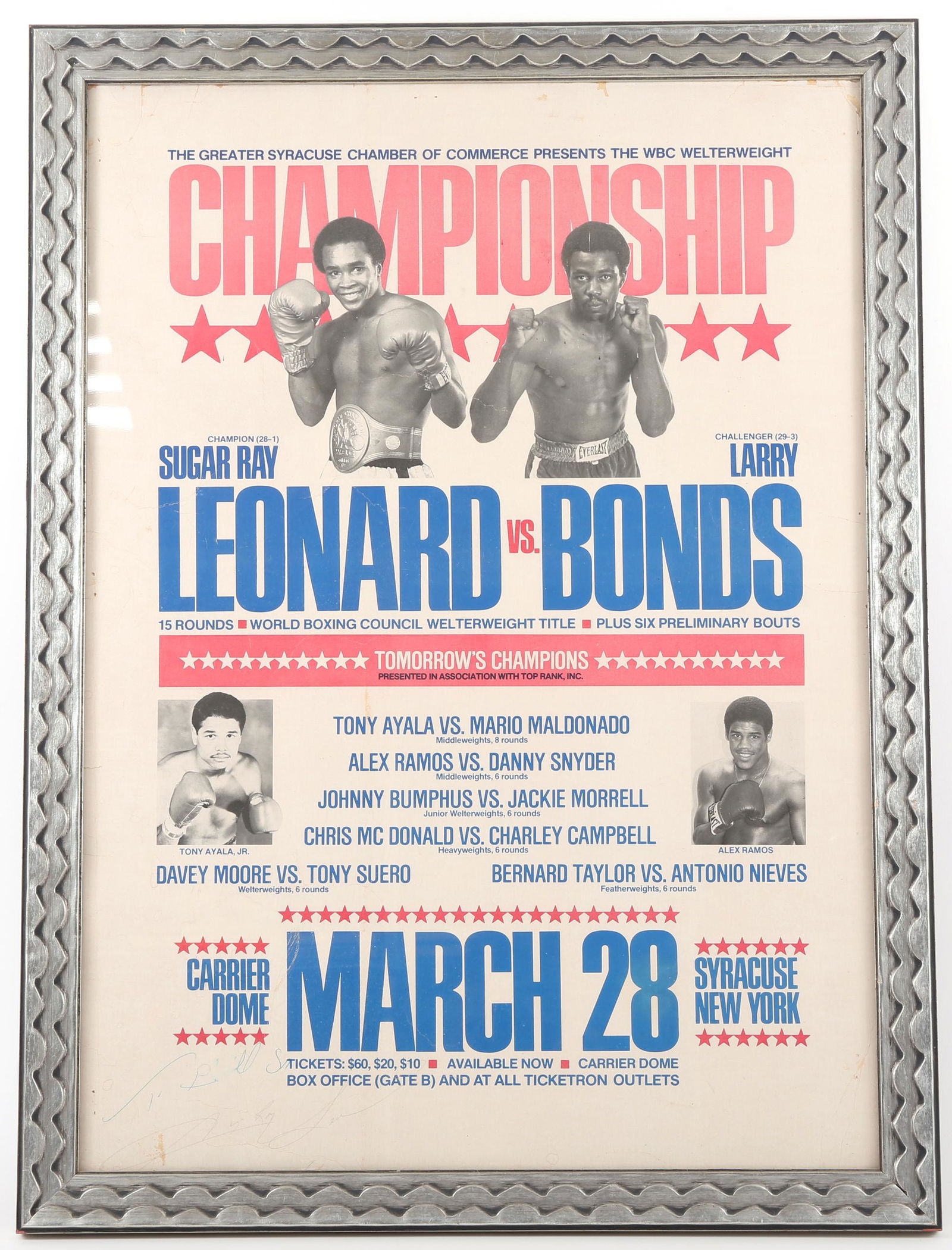 SUGAR RAY LEONARD SIGNED BOXING POSTER FRAMED (1 of 6)