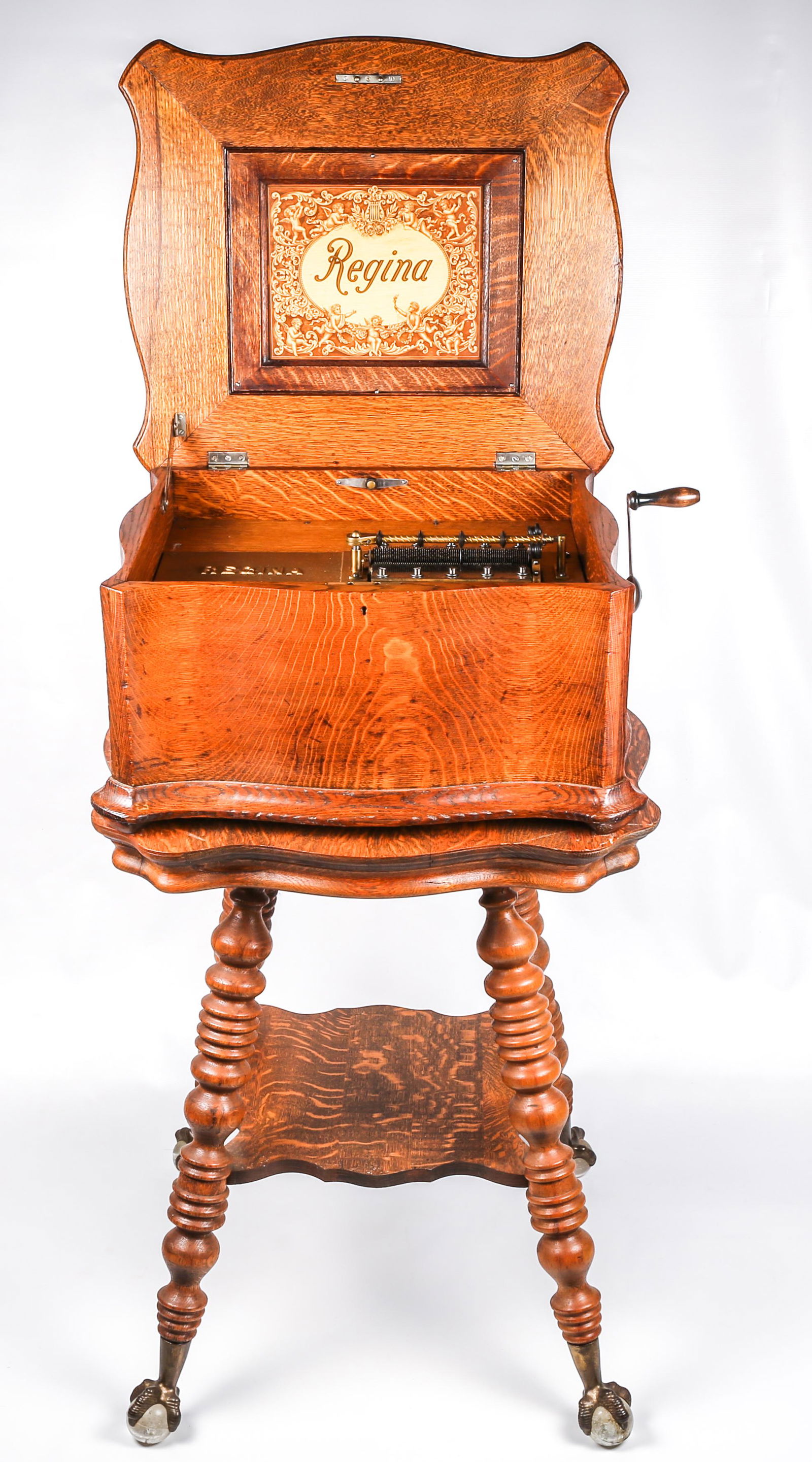 REGINA MUSIC BOX PLAYER WITH MATCHING TABLE STAND (1 of 11)