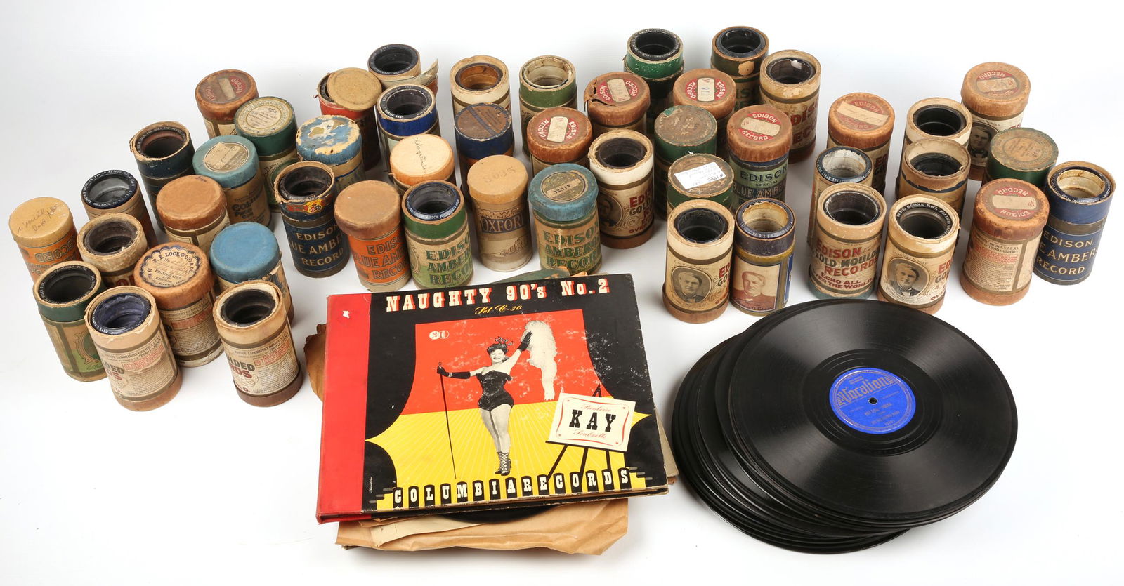 40+ 78MM GRAMOPHONE & 40+ PHONOGRAPH CYLINDER RECORDS (1 of 6)