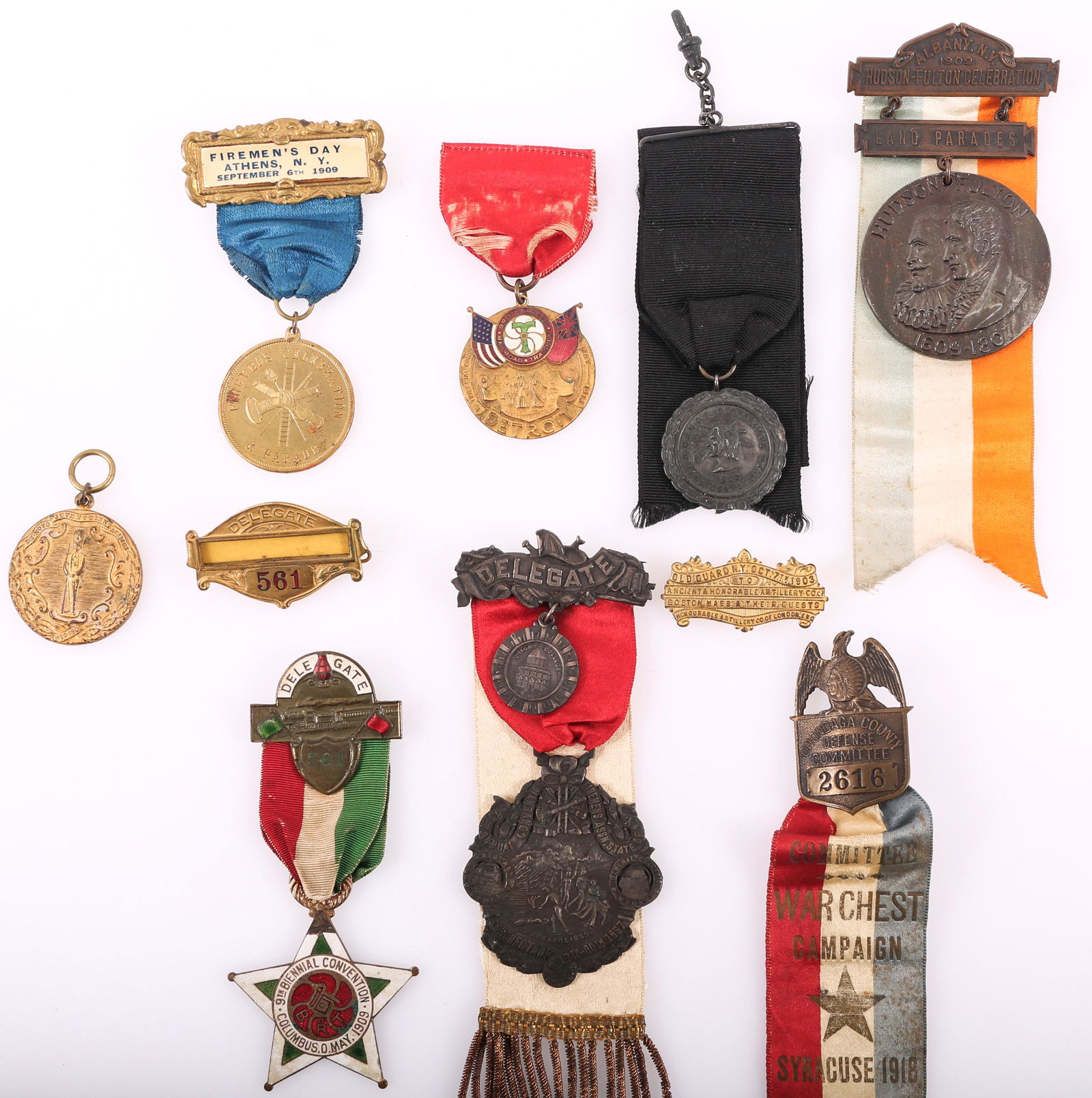 BROTHERHOOD RAILROAD TRAINMEN, FIREMAN BADGES & RIBBONS (1 of 10)
