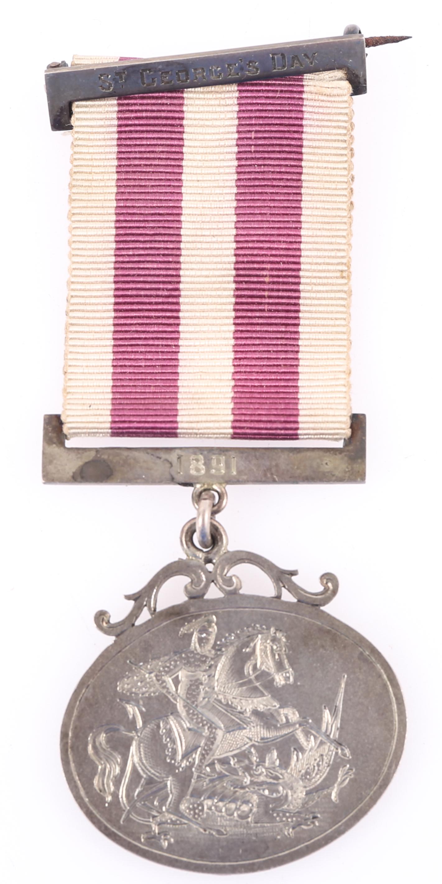 1891 SAINT GEORGE'S DAY SILVER BADGE MEDAL (1 of 2)