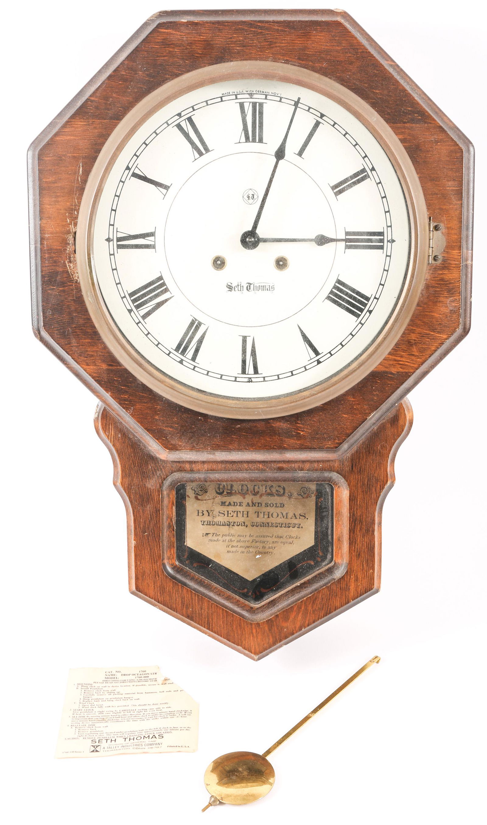 20TH C. SETH THOMAS EIGHT DAY WALL CLOCK (1 of 10)