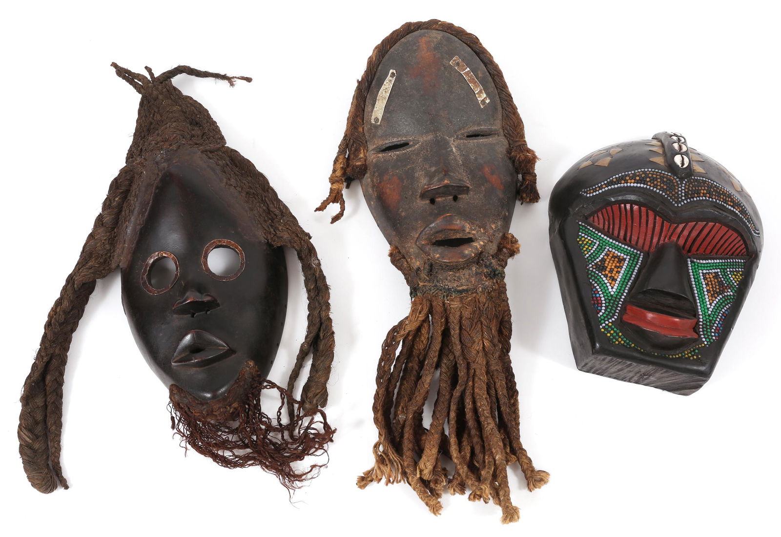 20TH C. AFRICAN STYLE WOODEN MASK HOME DECOR LOT OF 3 (1 of 5)