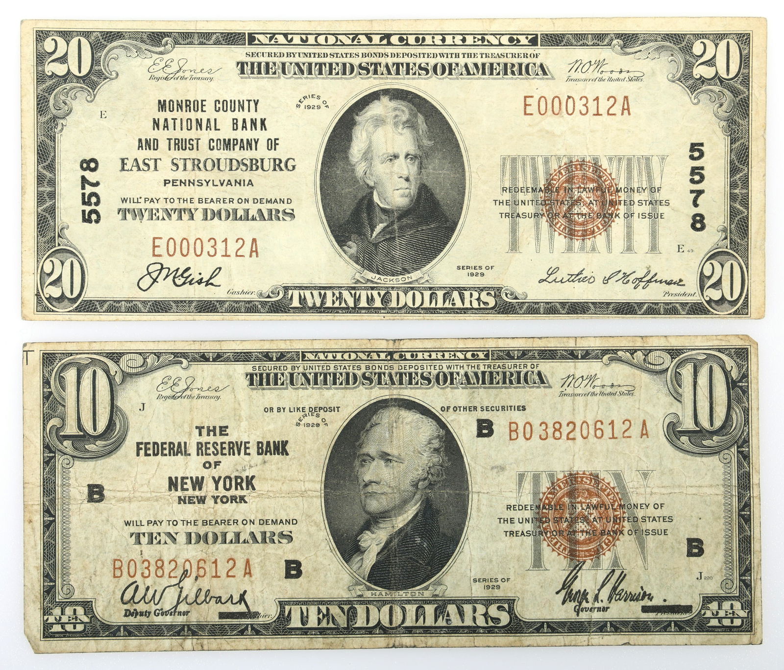 1929 US $10 & $20 FEDERAL RESERVE NATIONAL BANKNOTES (1 of 6)