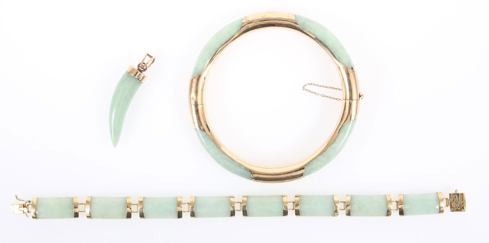 14K & 10K YELLOW GOLD JADE JEWELRY BRACELETS & PENDANT (1 of 6)