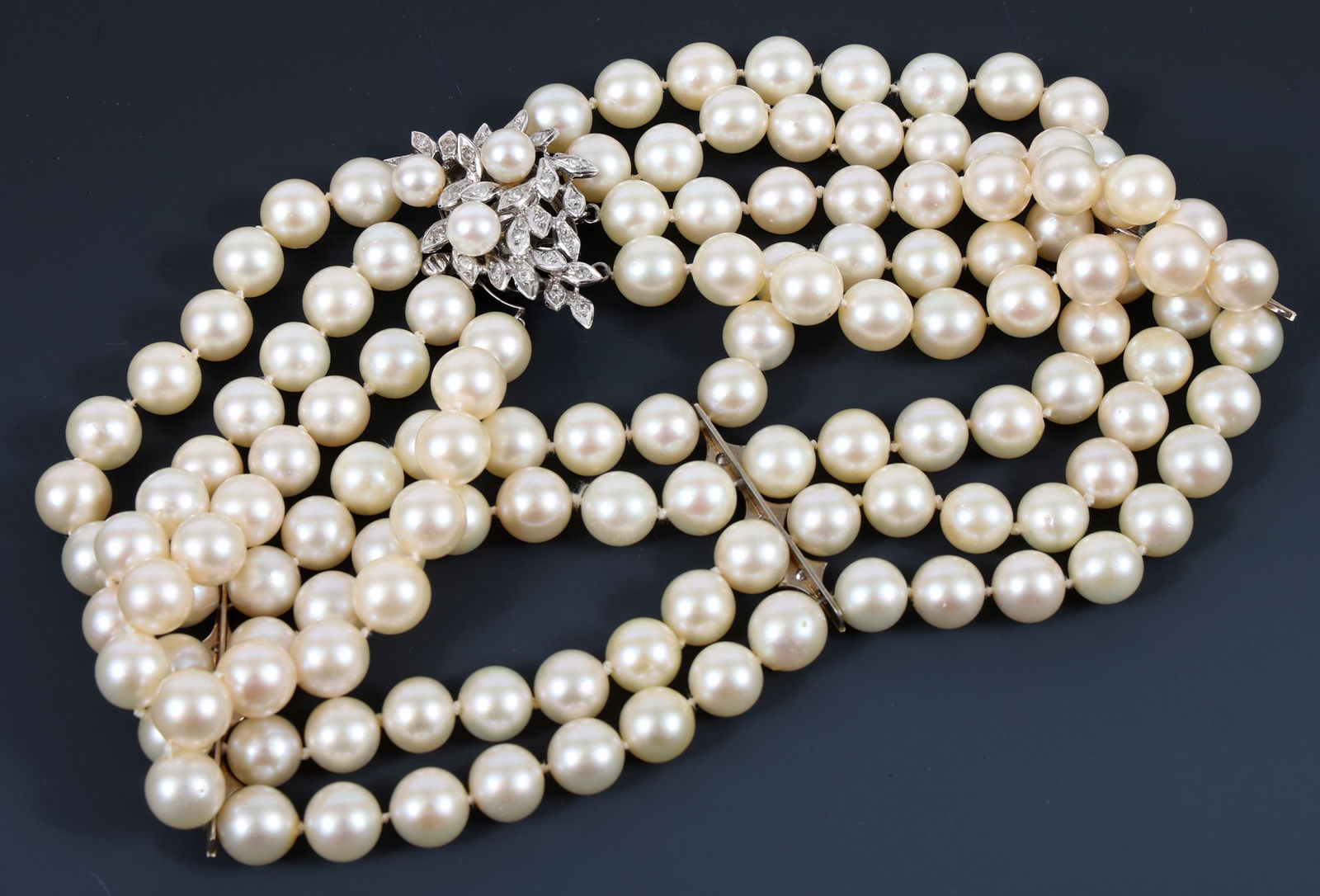 14K WHITE GOLD PEARL & DIAMOND CHOKER NECKLACE (1 of 4)