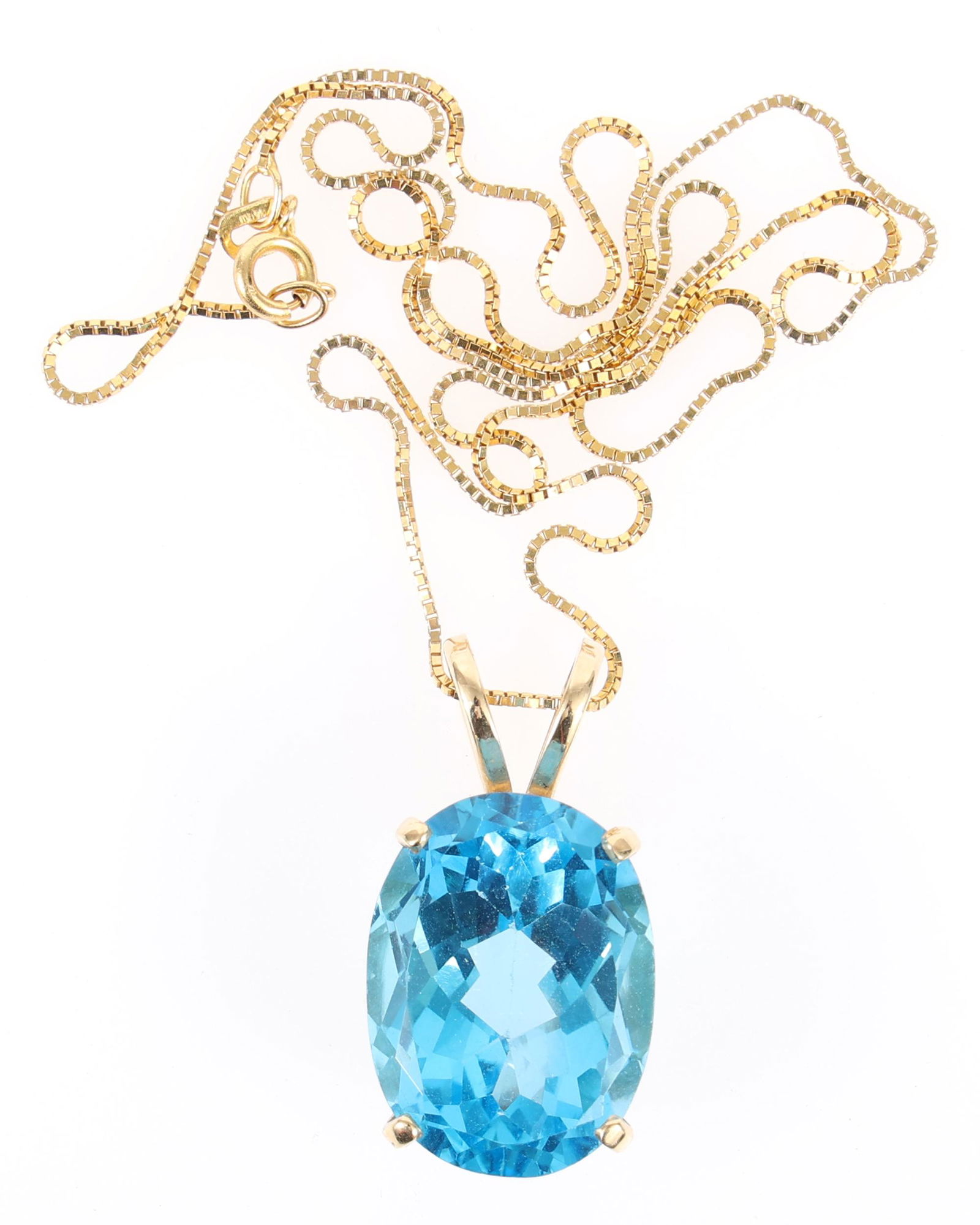 14K YELLOW GOLD BLUE TOPAZ PENDANT ON CHAIN (1 of 5)