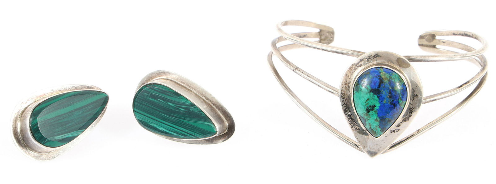 STERLING SILVER AZURITE MALACHITE BRACELET & EARRINGS (1 of 7)