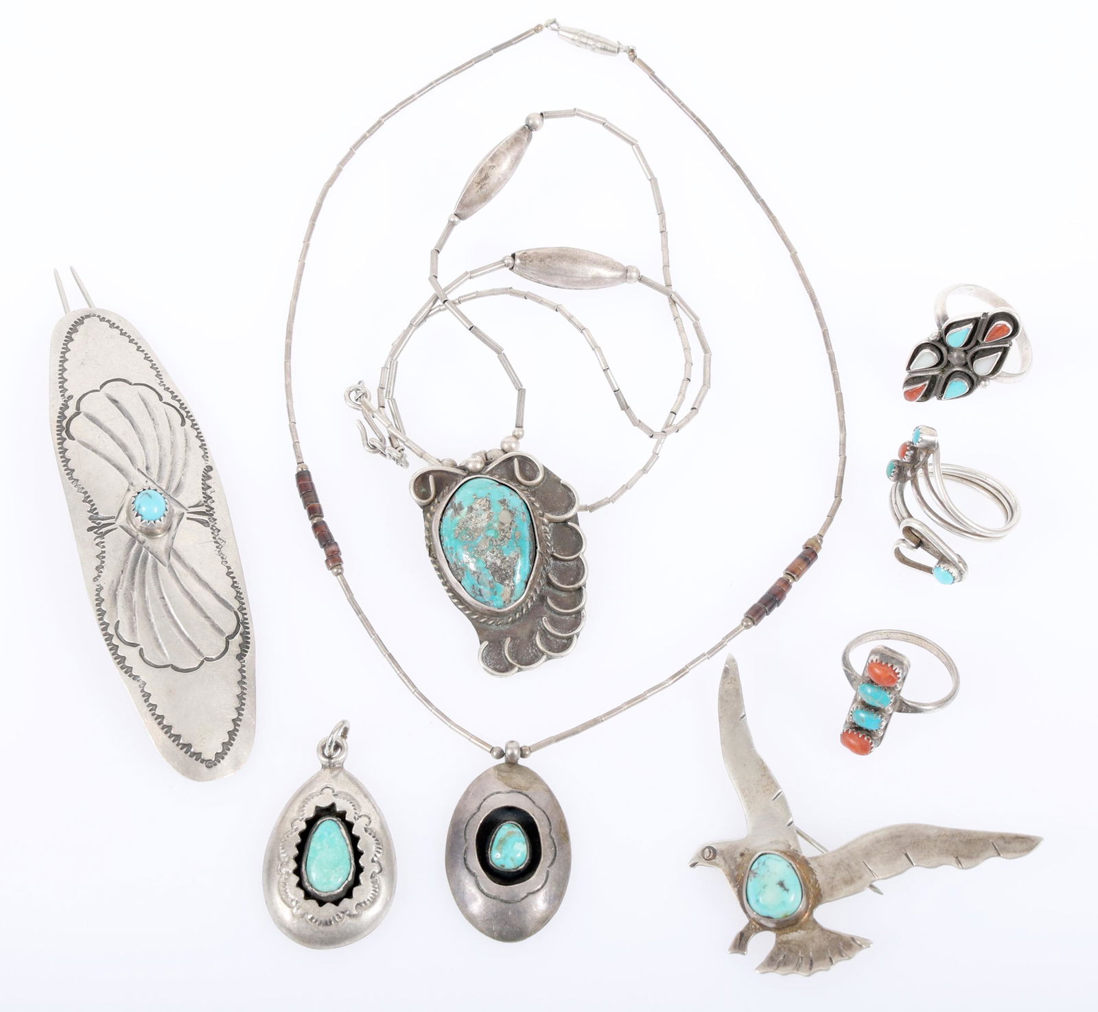 SOUTHWEST STYLE STERLING JEWELRY NECKLACES, RINGS & (1 of 7)