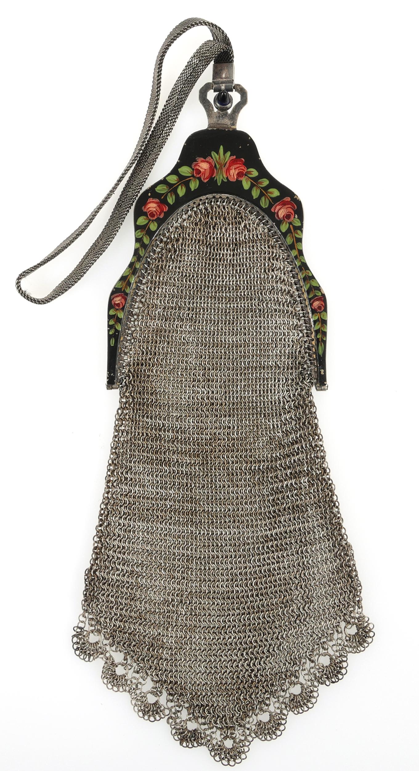20TH C. GERMAN HAND-PAINTED SILVER TONE MESH PURSE (1 of 8)