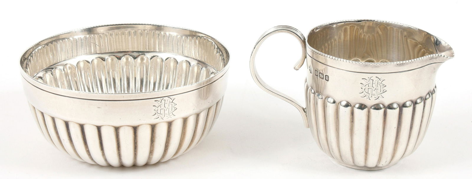 19TH C. WILLIAM HUTTON & SONS STERLING BOWL & CREAMER (1 of 3)