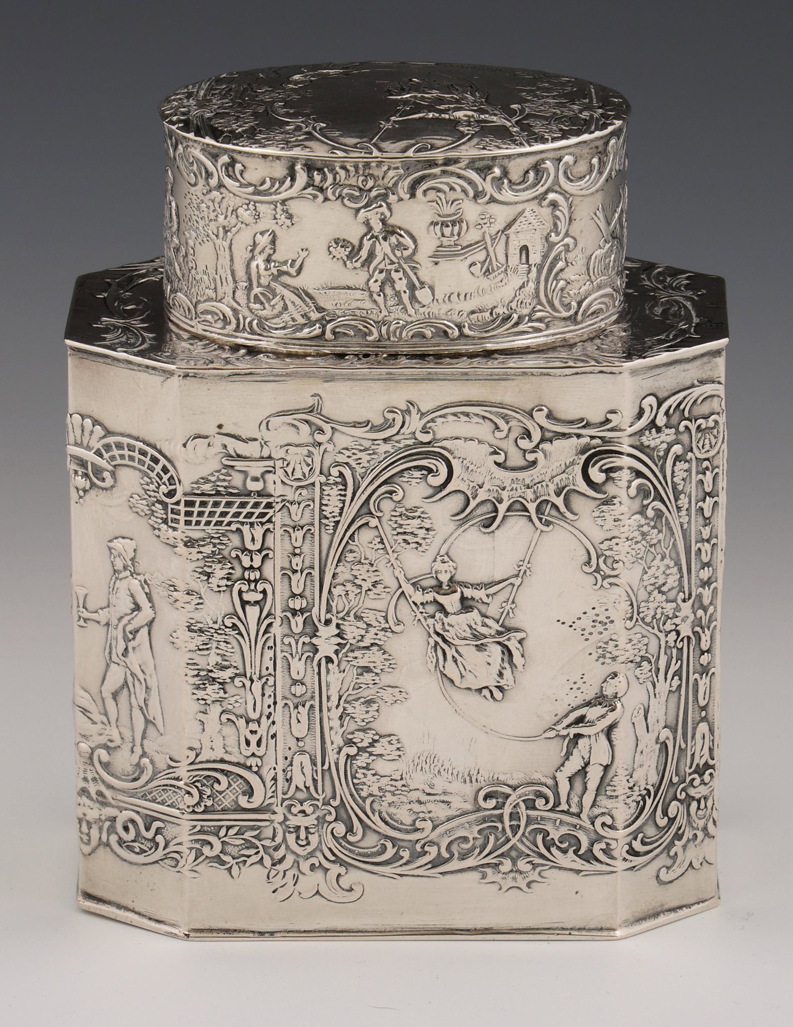 19TH C. HANAU KARL KURZ .800 SILVER ROCOCO TEA CADDY (1 of 6)