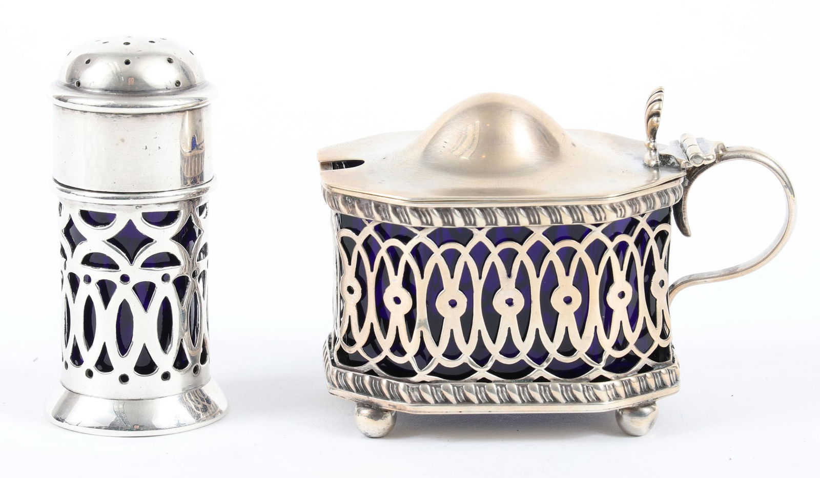 ENGLISH STERLING OVERLAY MUSTARD POT & SALT CELLAR (1 of 9)