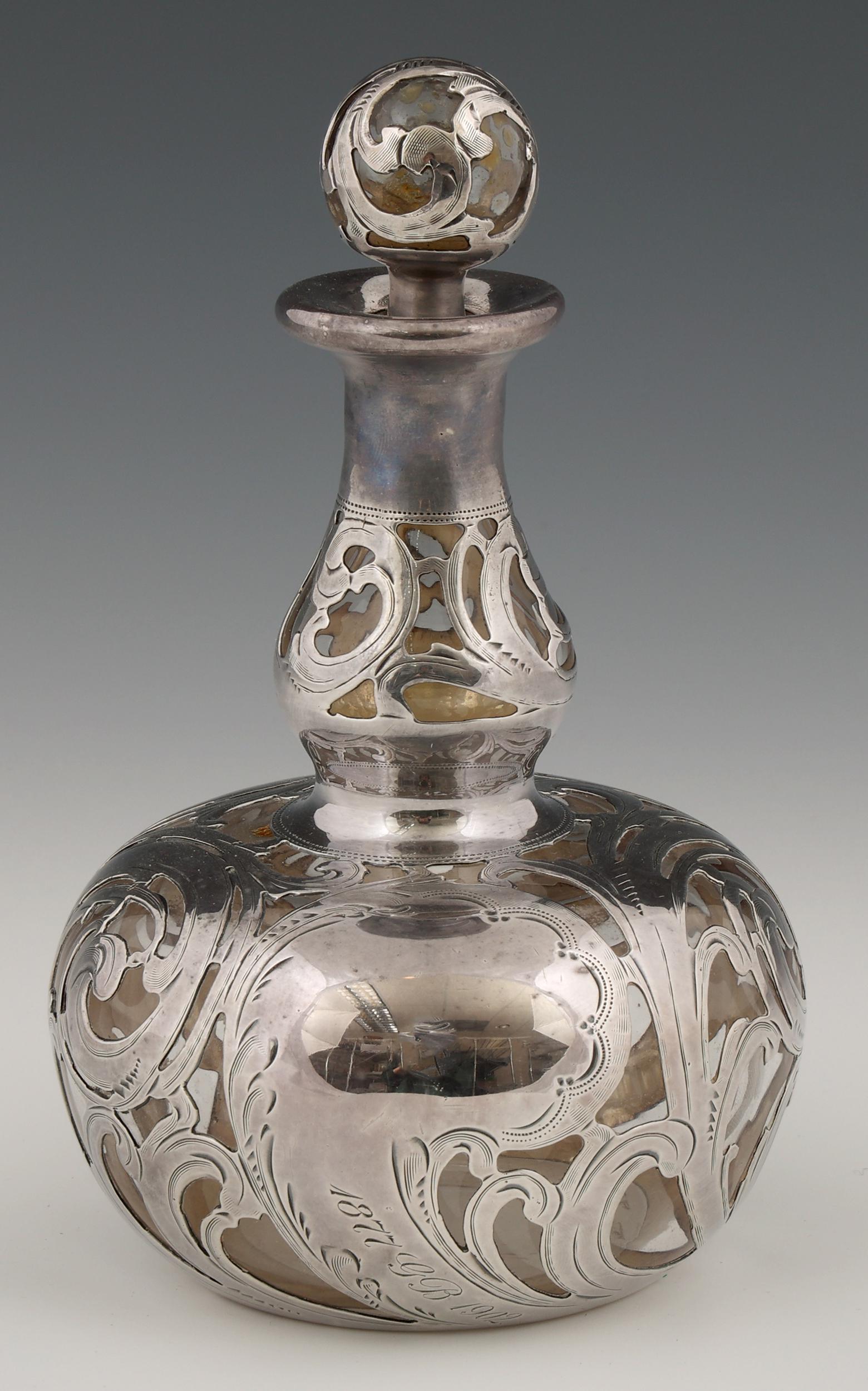 ALVIN ART NOUVEAU FINE SILVER OVERLAY PERFUME BOTTLE (1 of 6)
