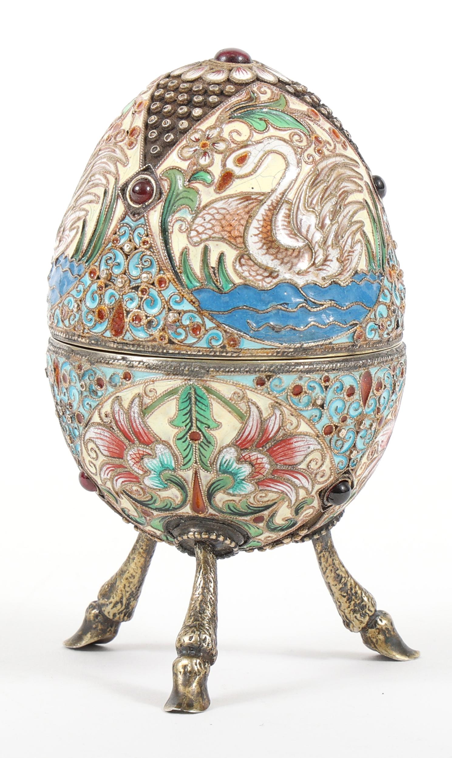 19TH C. RUSSIAN .875 SILVER ENAMEL PAINTED EGG (1 of 9)