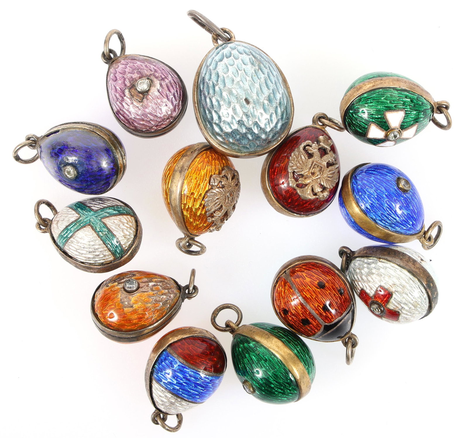 RUSSIAN .875 SILVER ENAMEL PAINTED EGG CHARMS (1 of 3)