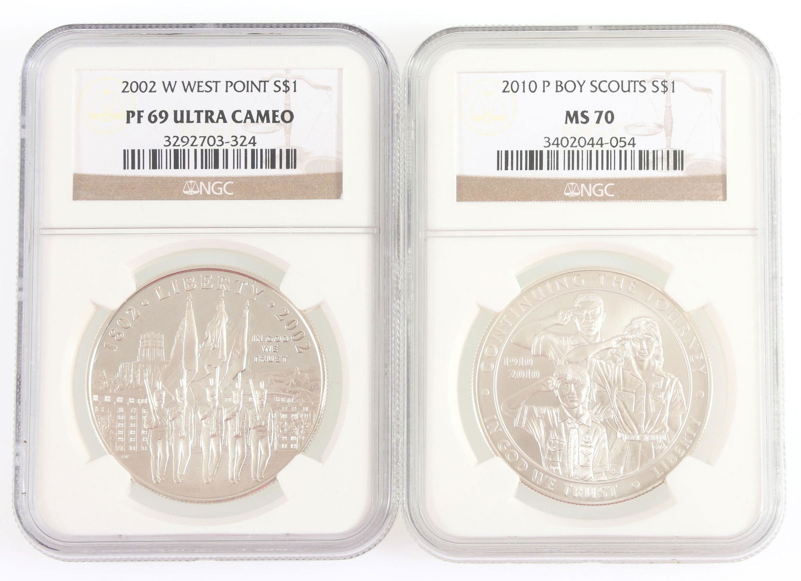 US COMMEMORATIVE SILVER DOLLAR COINS NGC PF69 & MS70 (1 of 2)