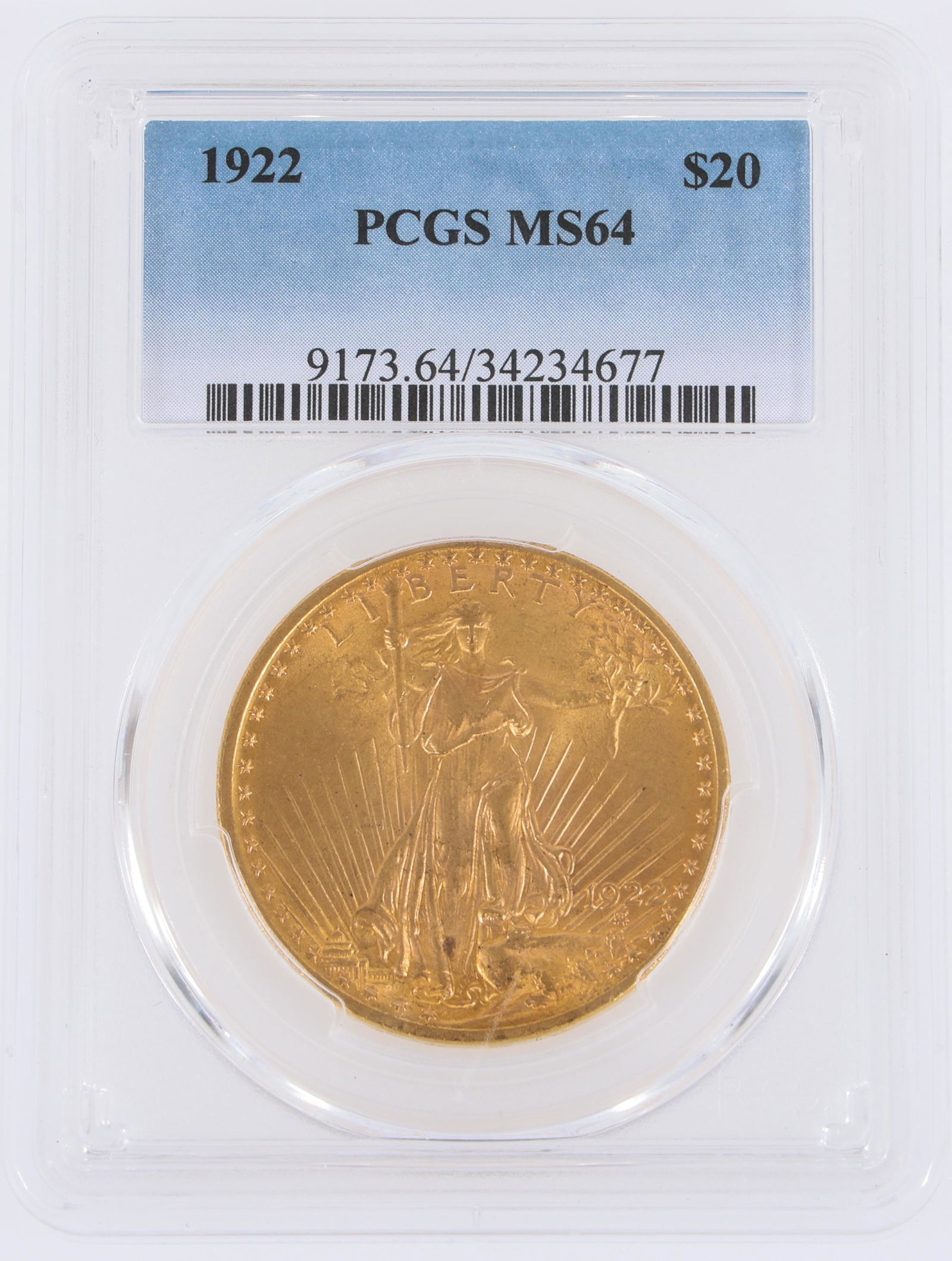 1922 US $20 ST GAUDENS DOUBLE EAGLE GOLD COIN PCGS MS64 (1 of 2)