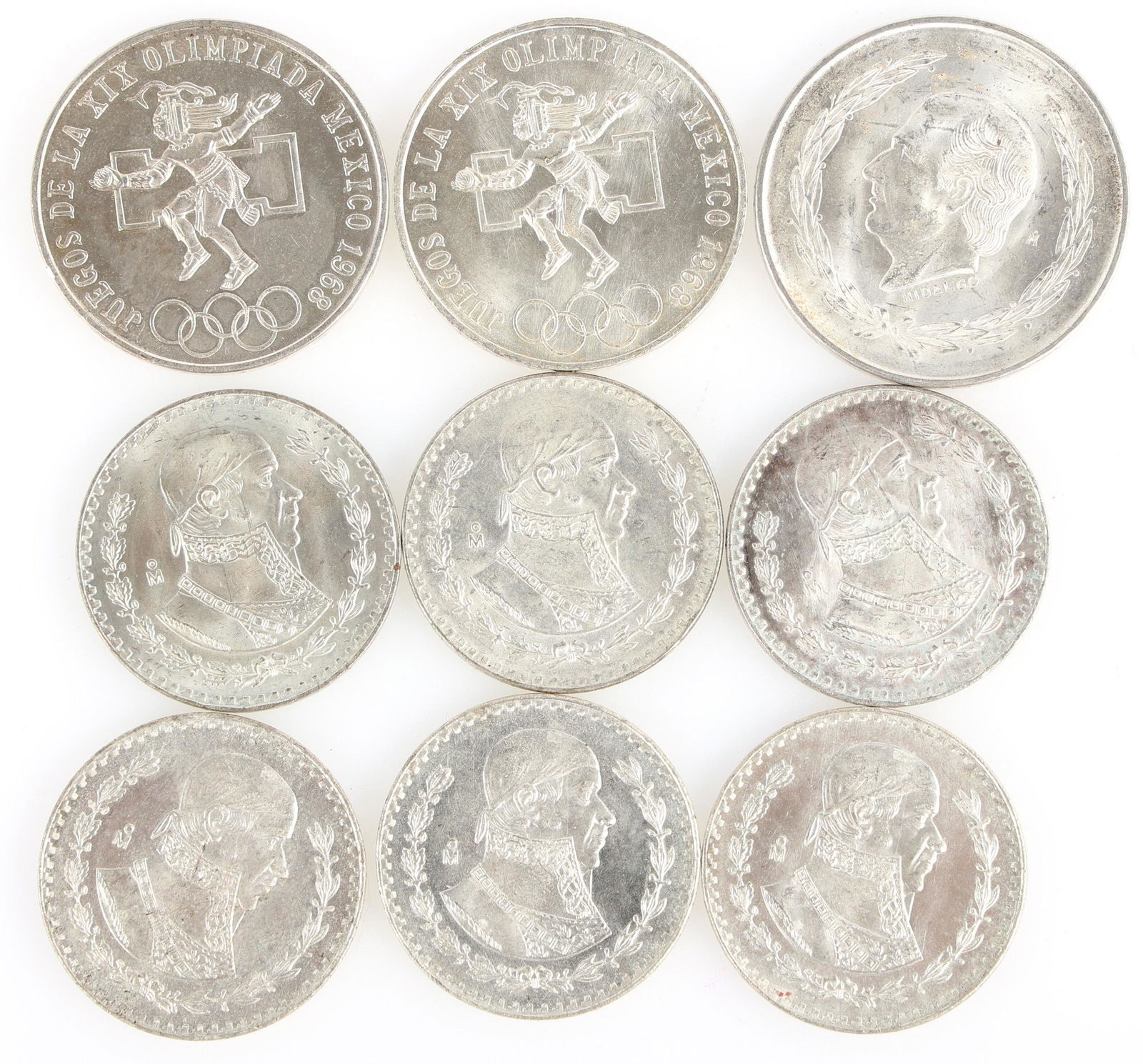 MEXICAN SILVER COINS - LOT OF 9 (1 of 2)