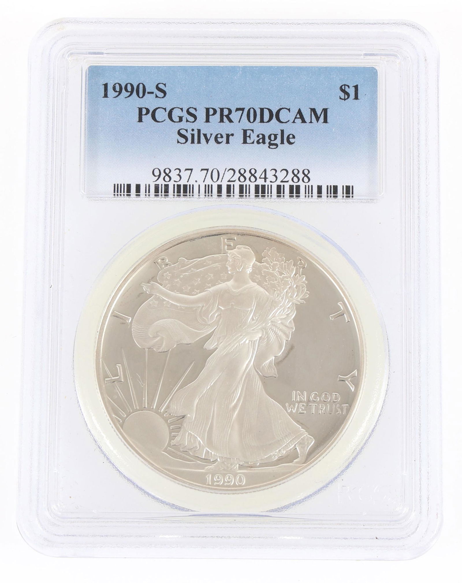 1990-S US 1 OZ SILVER AMERICAN EAGLE COIN PCGS PR70DCAM (1 of 2)