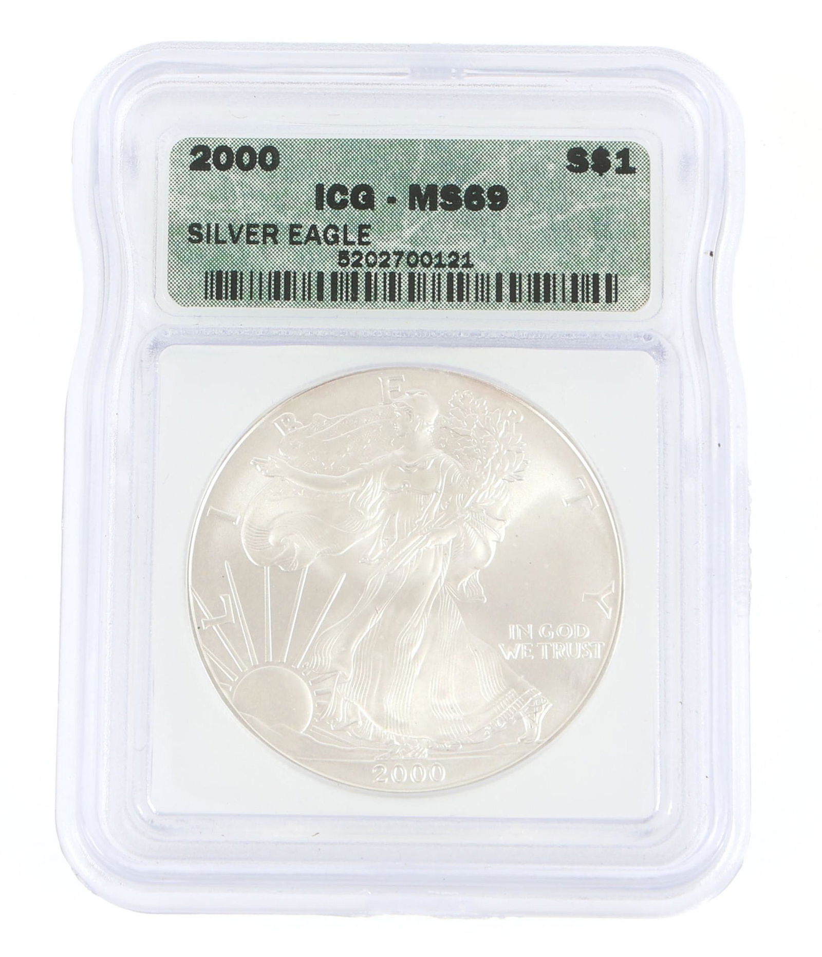 2000 US 1 OZ SILVER AMERICAN EAGLE COIN ICG MS69 (1 of 2)