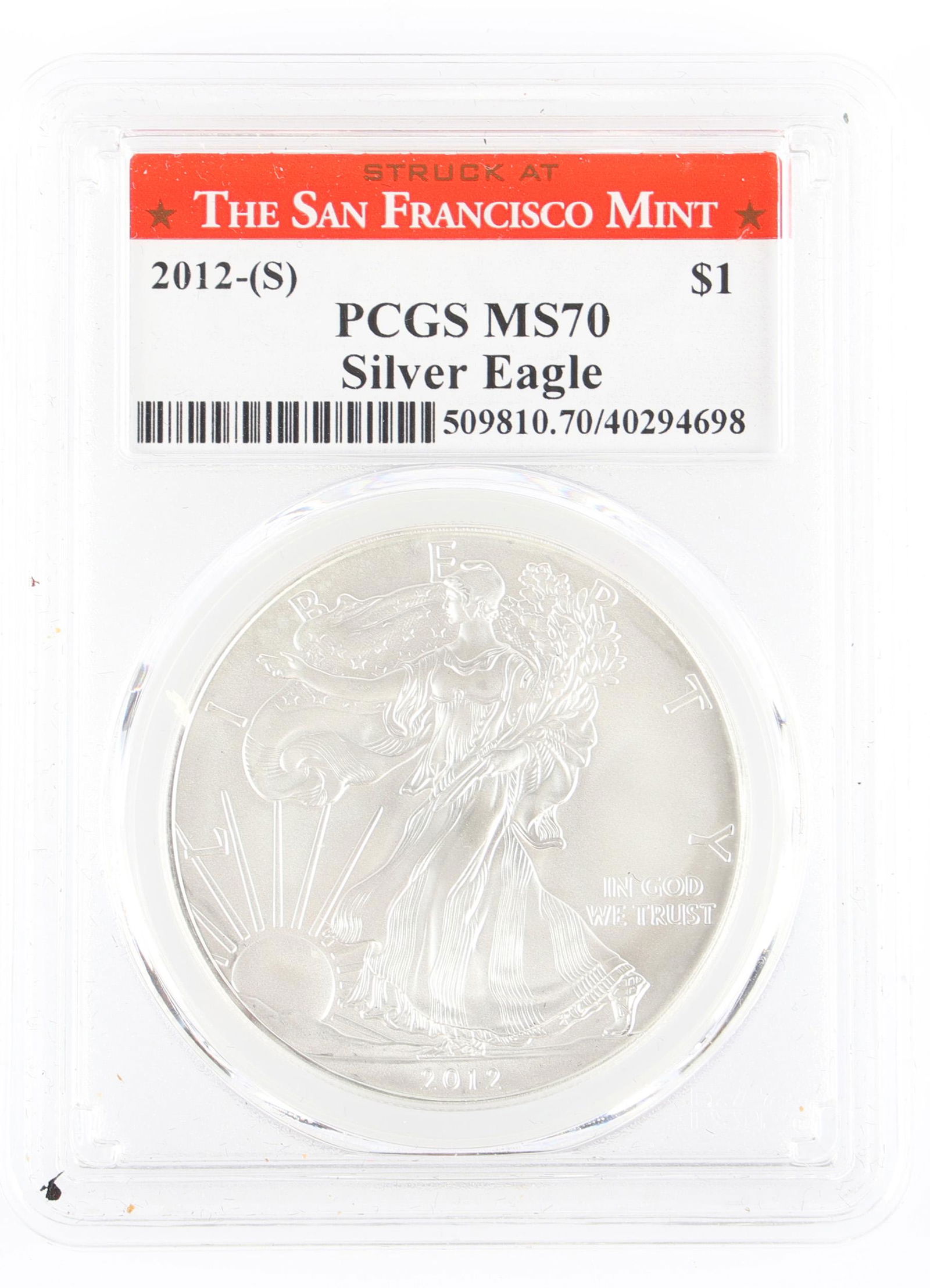 2012-S US 1 OZ. SILVER AMERICAN EAGLE COIN PCGS MS70 (1 of 2)