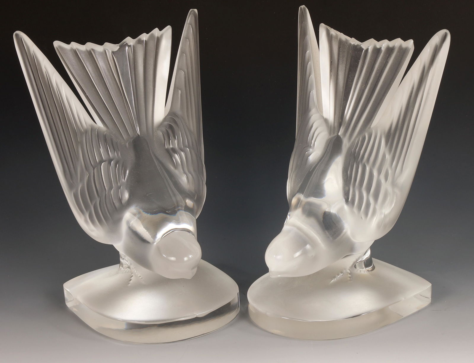 LALIQUE CRYSTAL HIRONDELLE BIRD BOOKEND PAIR (1 of 6)