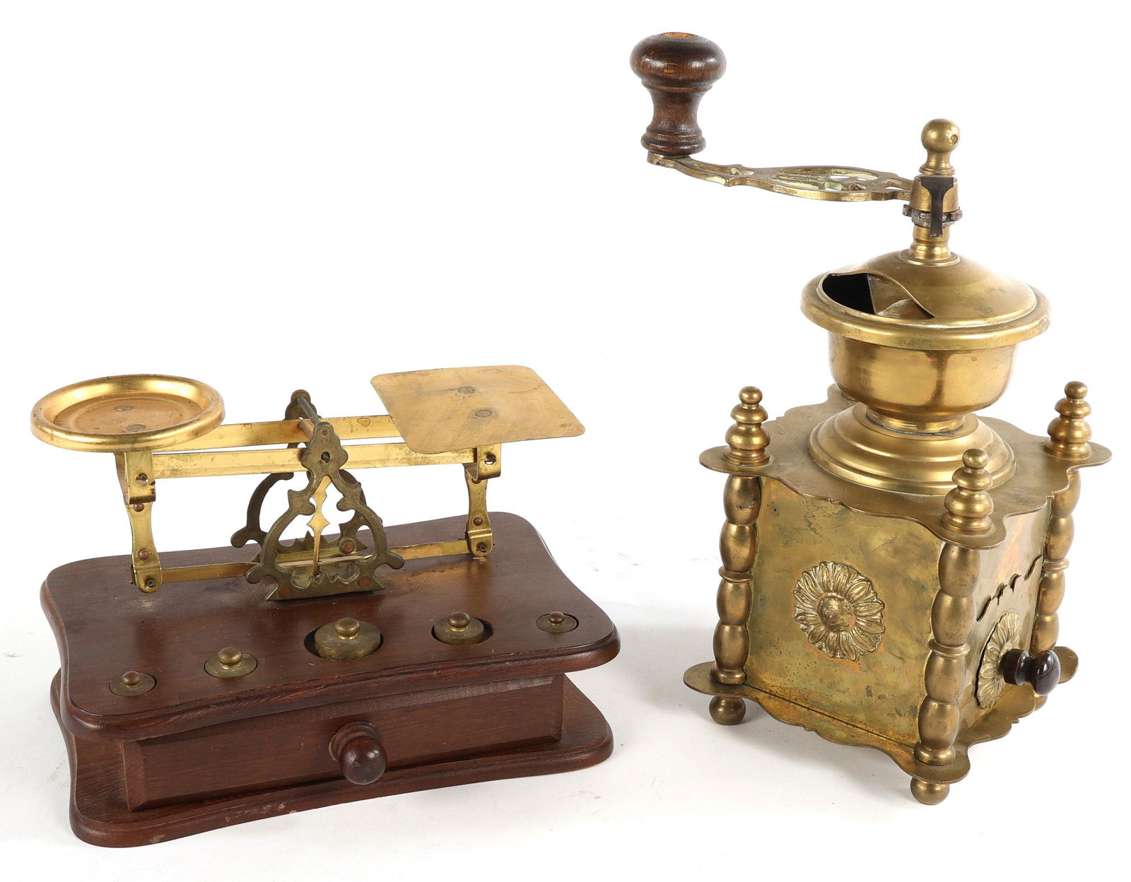 EUROPEAN 19TH C. COFFEE GRINDER & POSTAL SCALE (1 of 6)