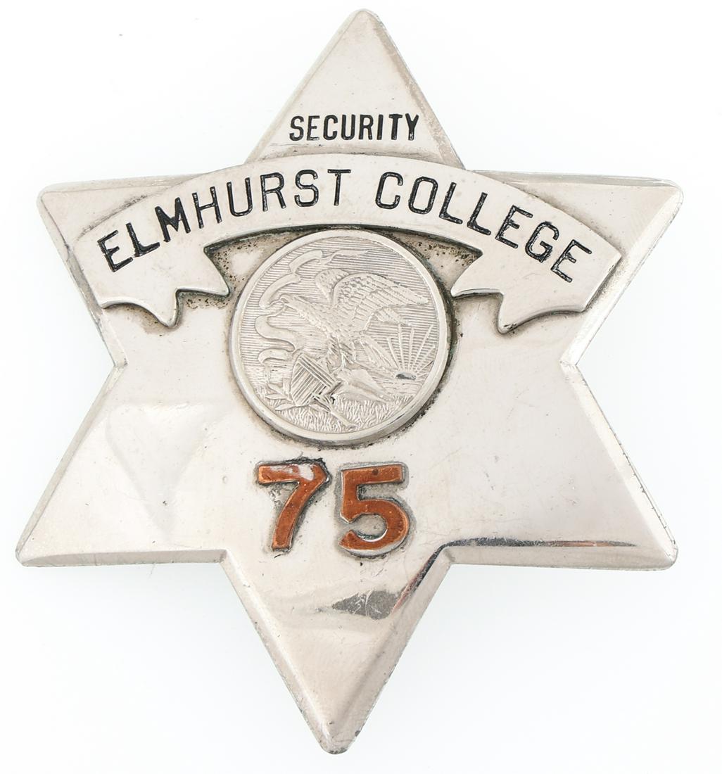 ELMHURST ILLINOIS COLLEGE SECURITY PIE PLATE BADGE (1 of 2)