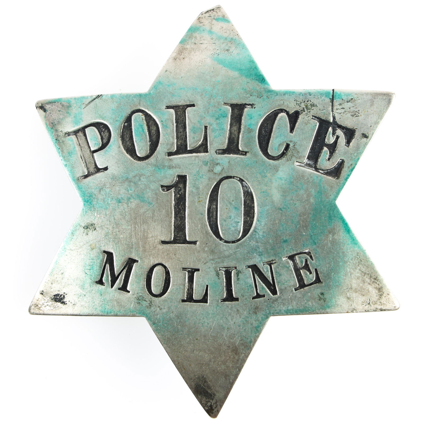 MOLINE ILLINOIS POLICE PIE PLATE BADGE NO. 10 (1 of 2)