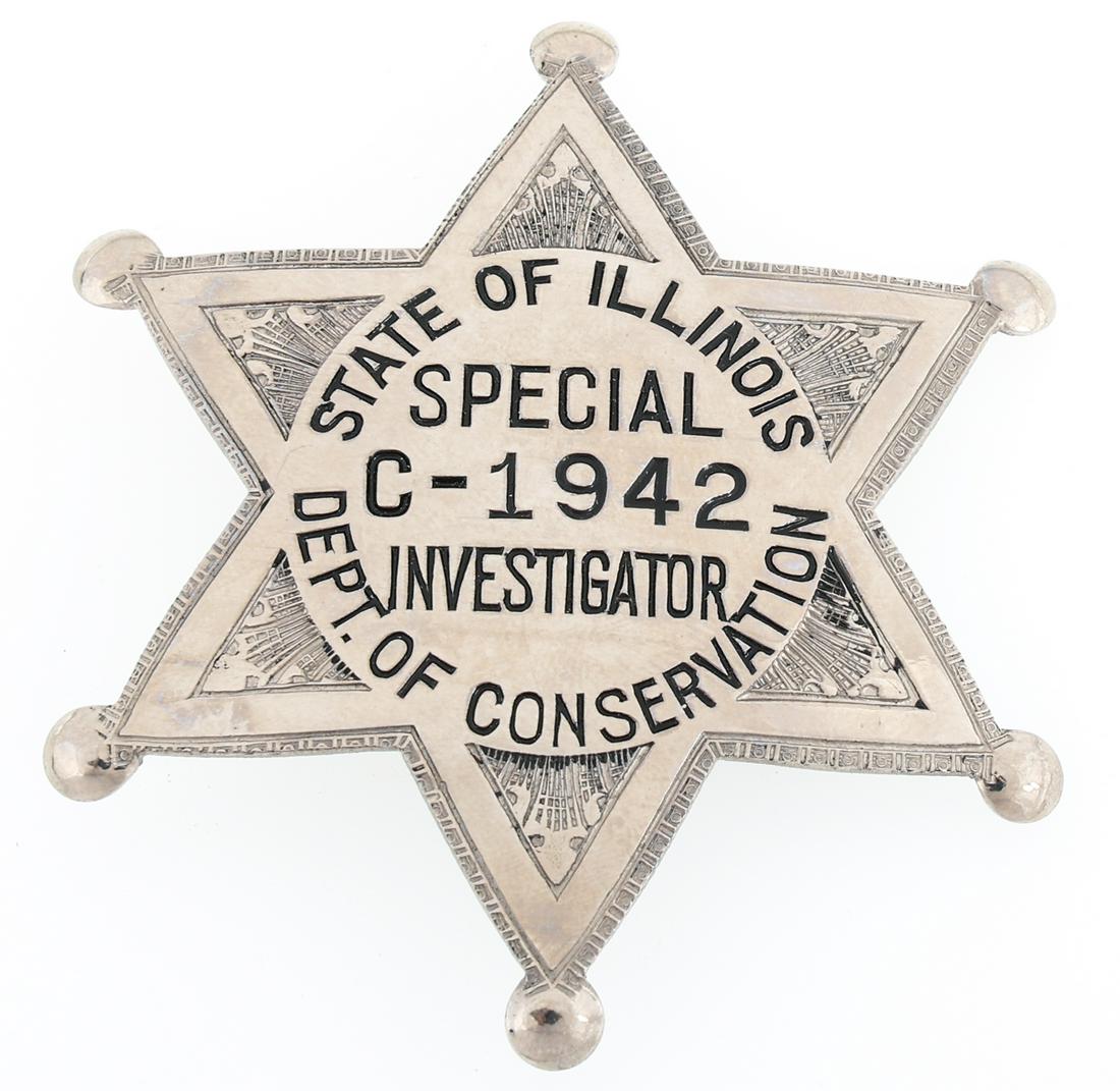1942 ILLINOIS DEPT OF CONSERVATION INVESTIGATOR BADGE (1 of 2)