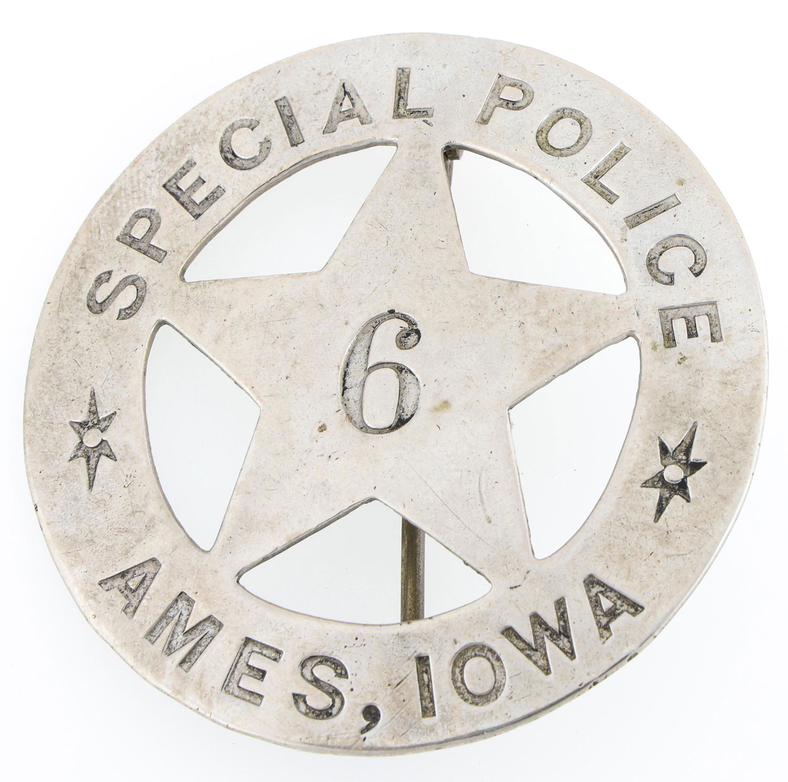 AMES IOWA SPECIAL POLICE STAR BADGE NO. 6 (1 of 2)