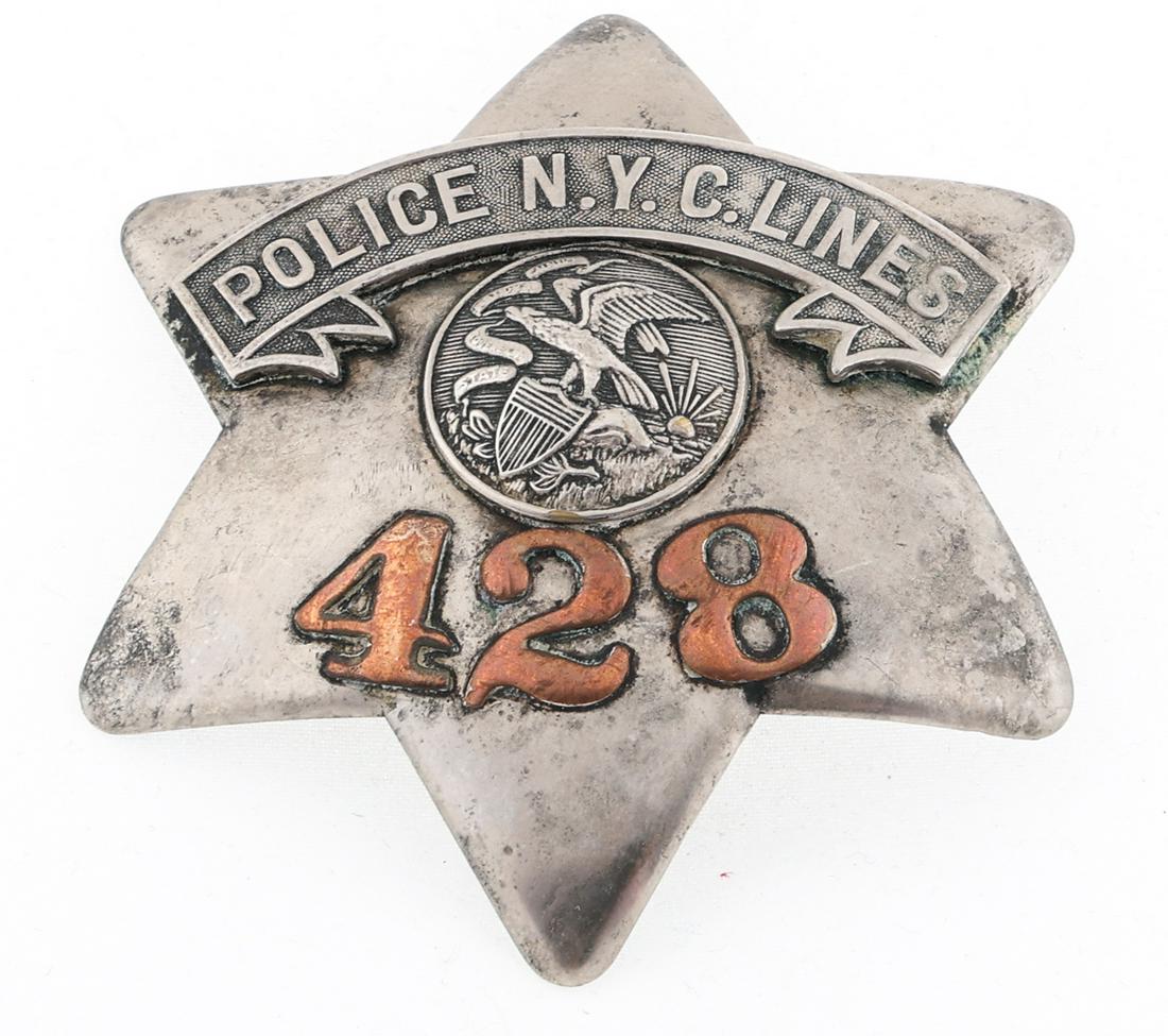 NEW YORK CITY LINES POLICE PIE PLATE BADGE NO. 428 (1 of 2)