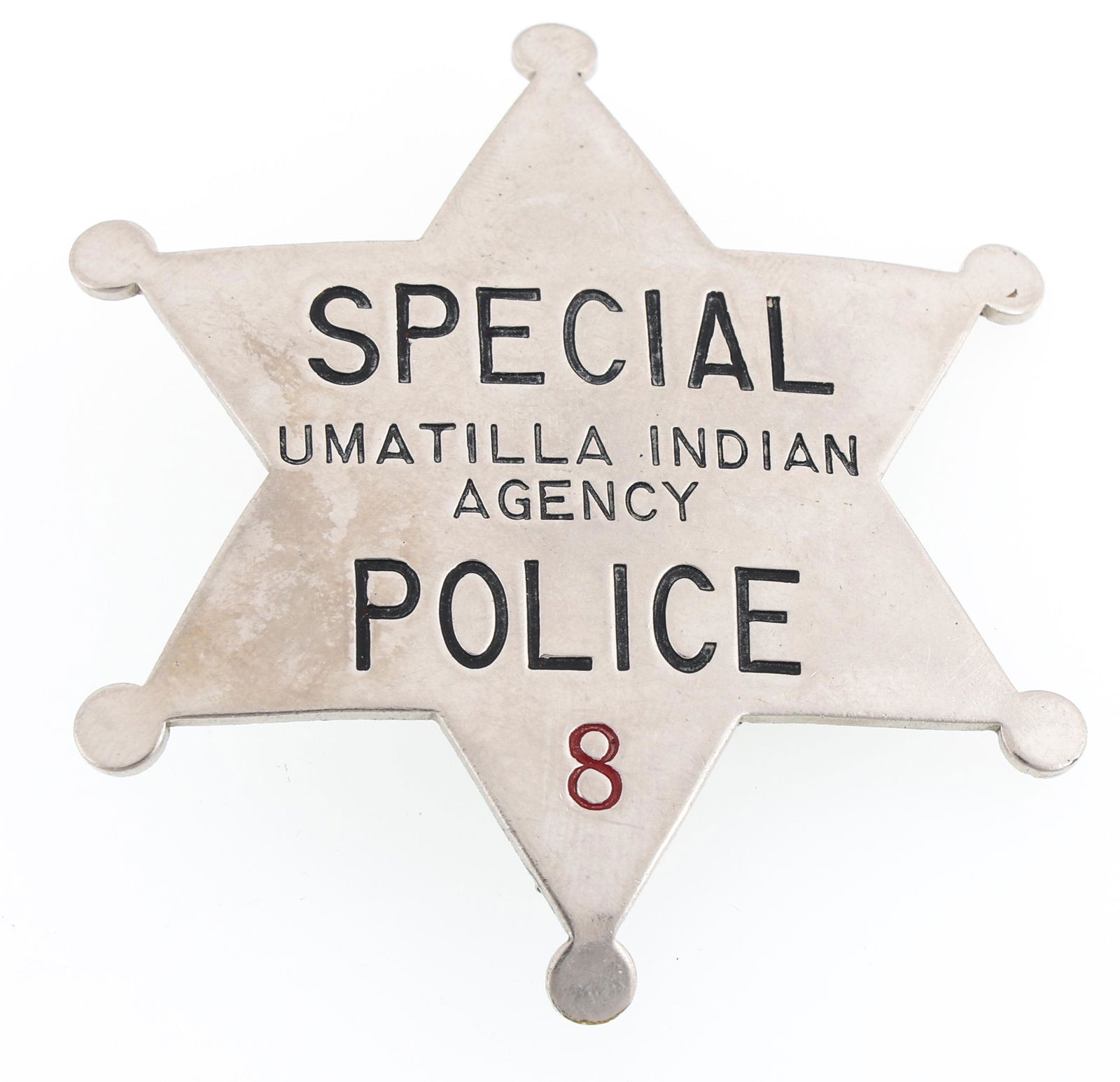 UMATILLA INDIAN AGENCY SPECIAL POLICE BADGE NO. 8 (1 of 2)