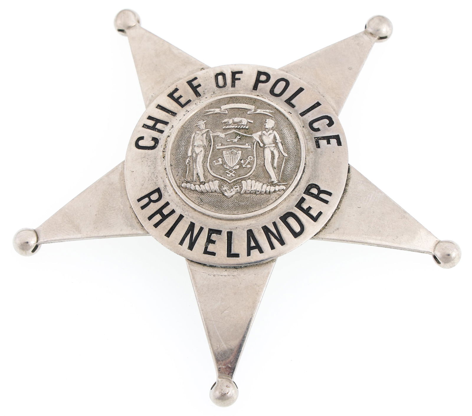 RHINELANDER WISCONSIN CHIEF OF POLICE BADGE (1 of 2)